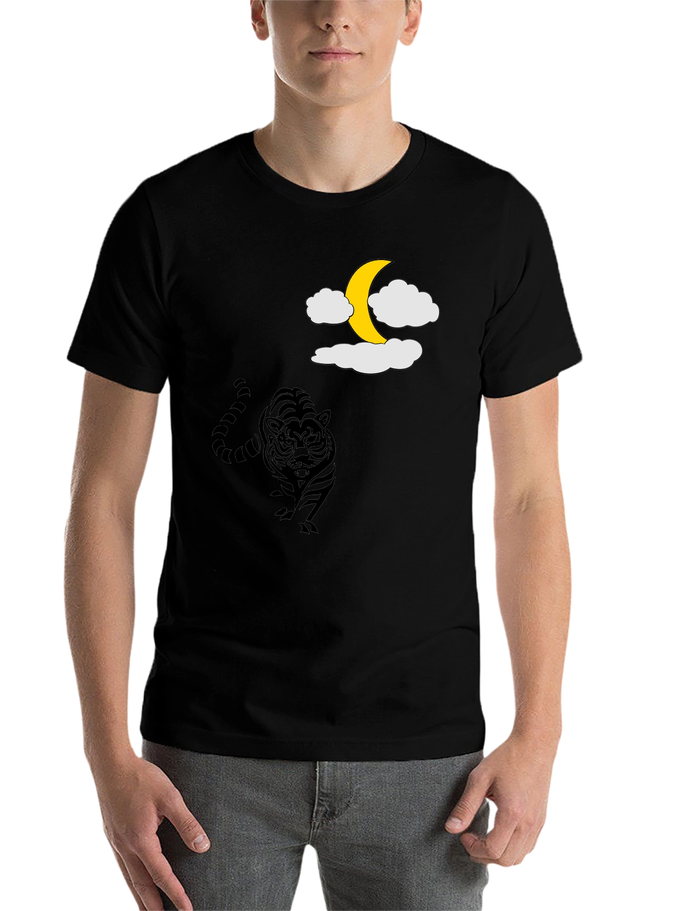 Black Tiger Moon Graphic Tee - Black Cotton T-Shirt view 7