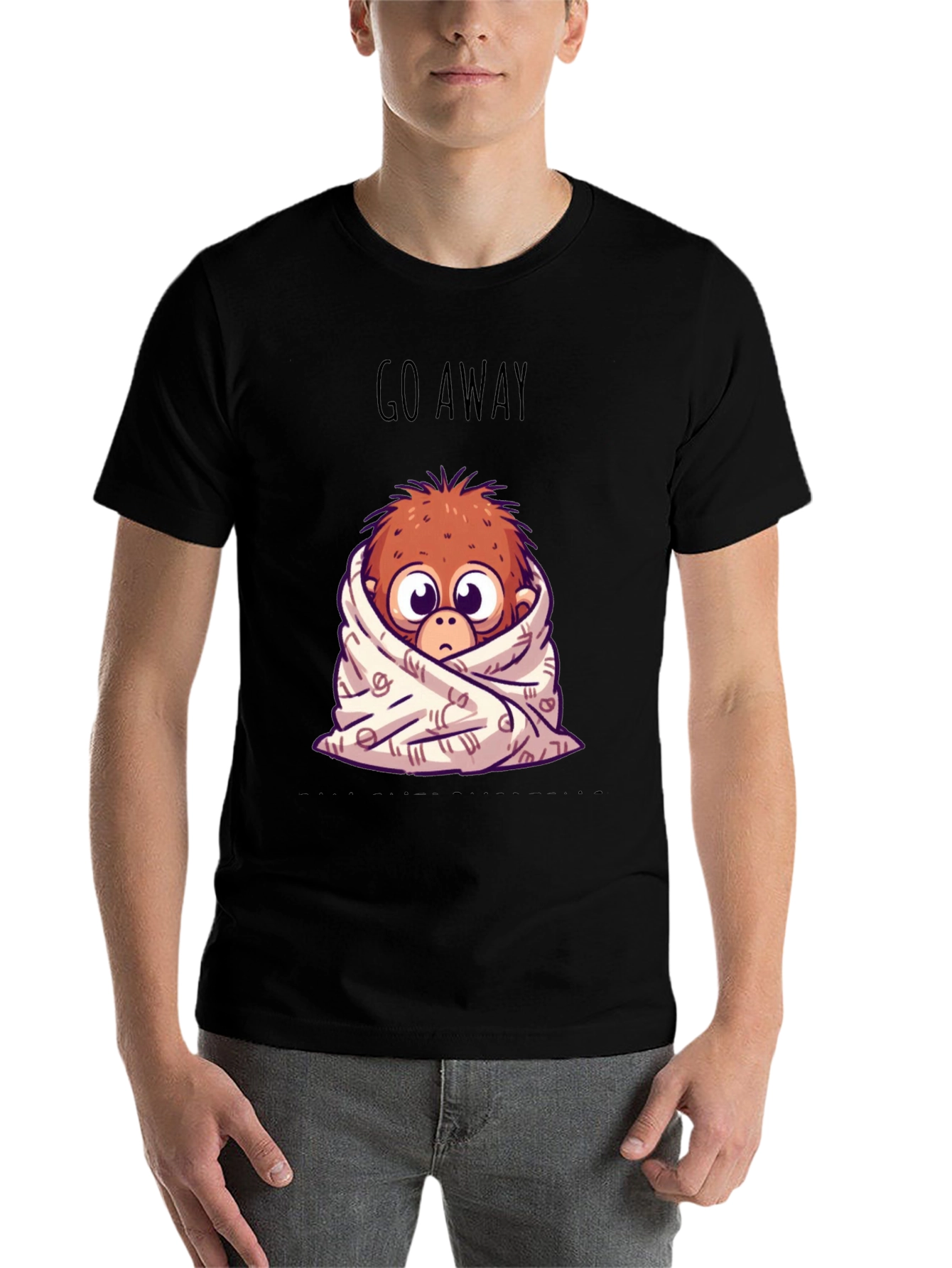Black Cozy Monkey Graphic T-Shirt - Go Away view 7