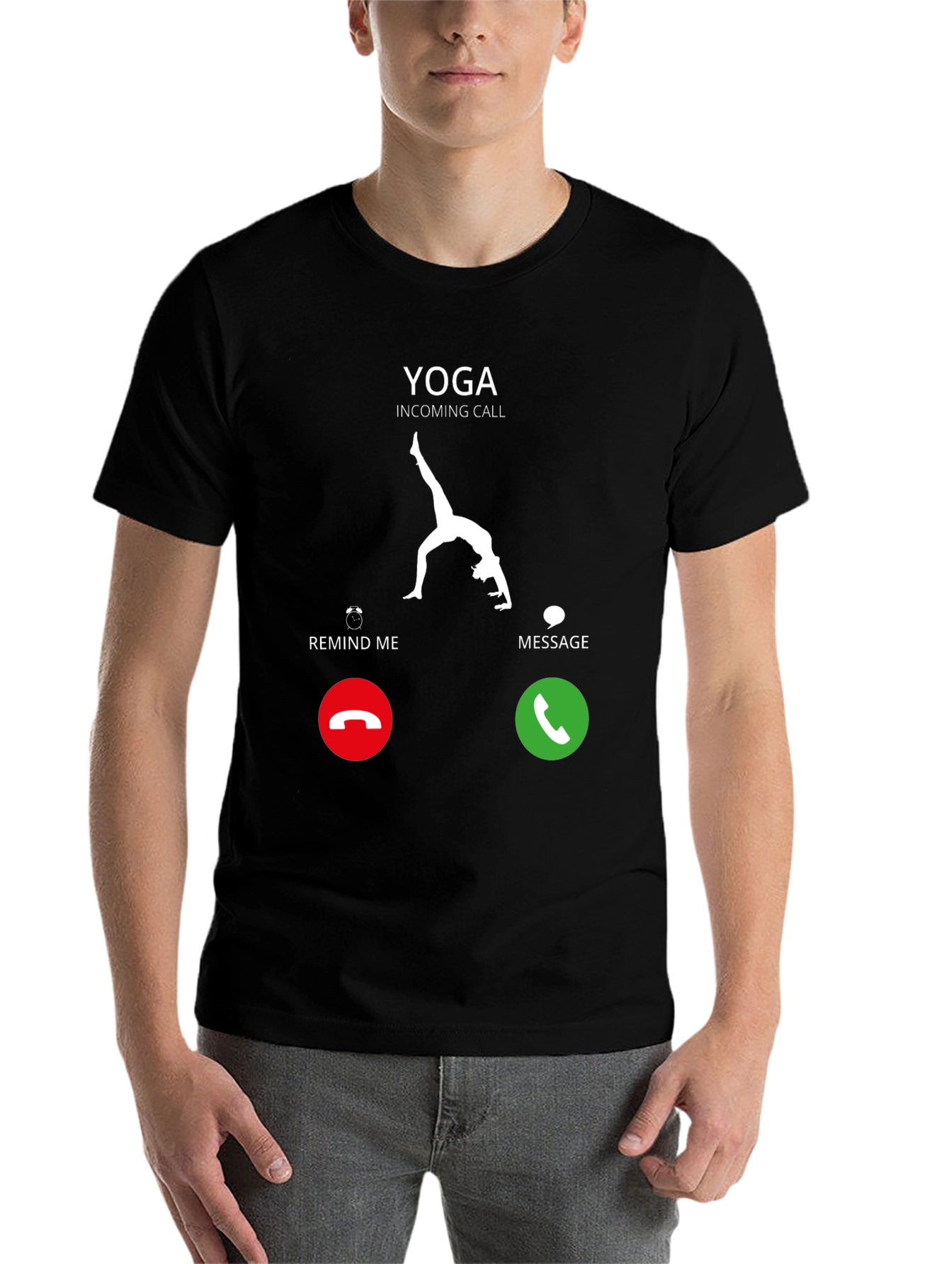 Black Yoga Incoming Call Funny Graphic T-Shirt view 7