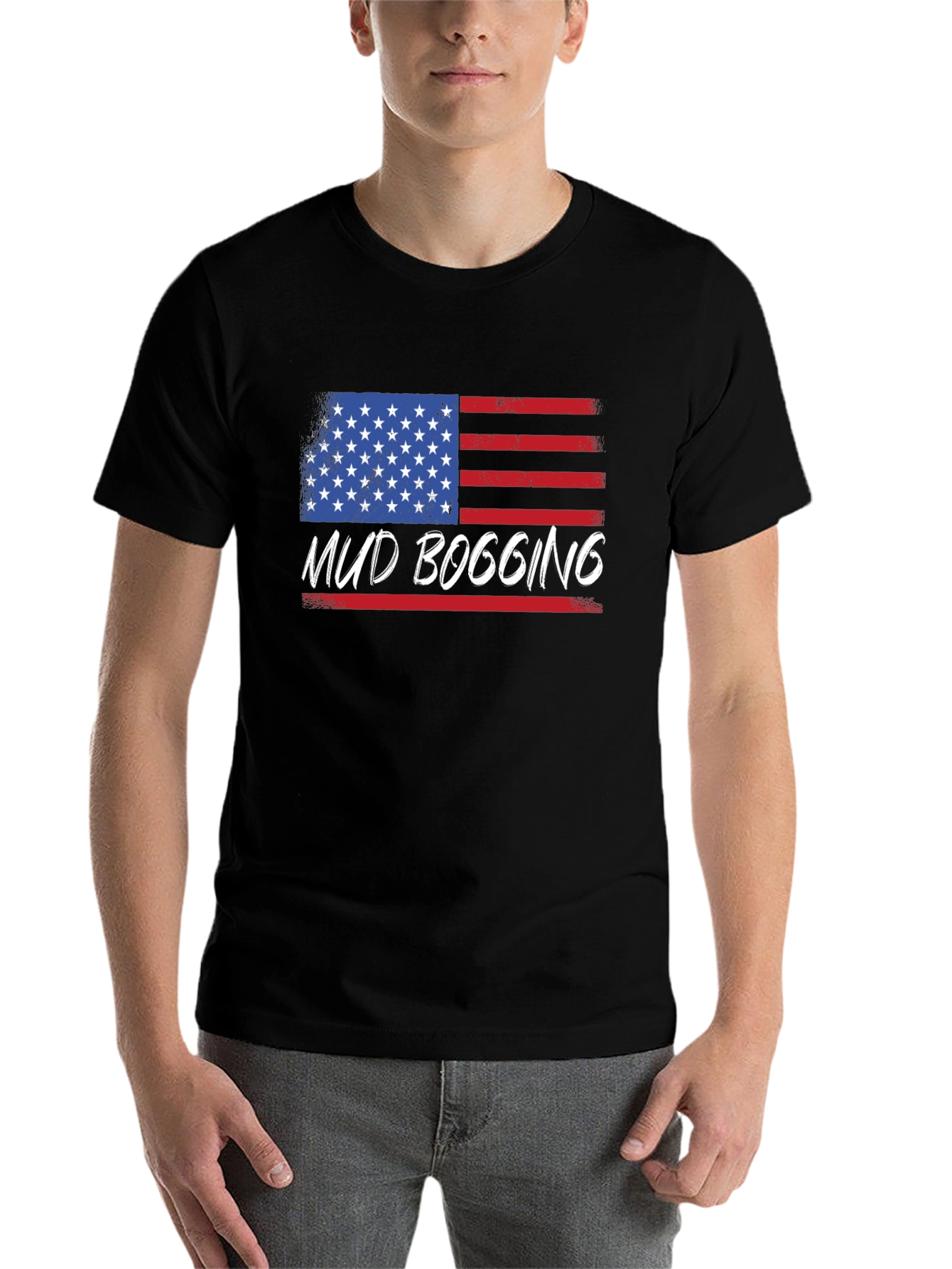 Black Mud Bogging American Flag T-Shirt view 7