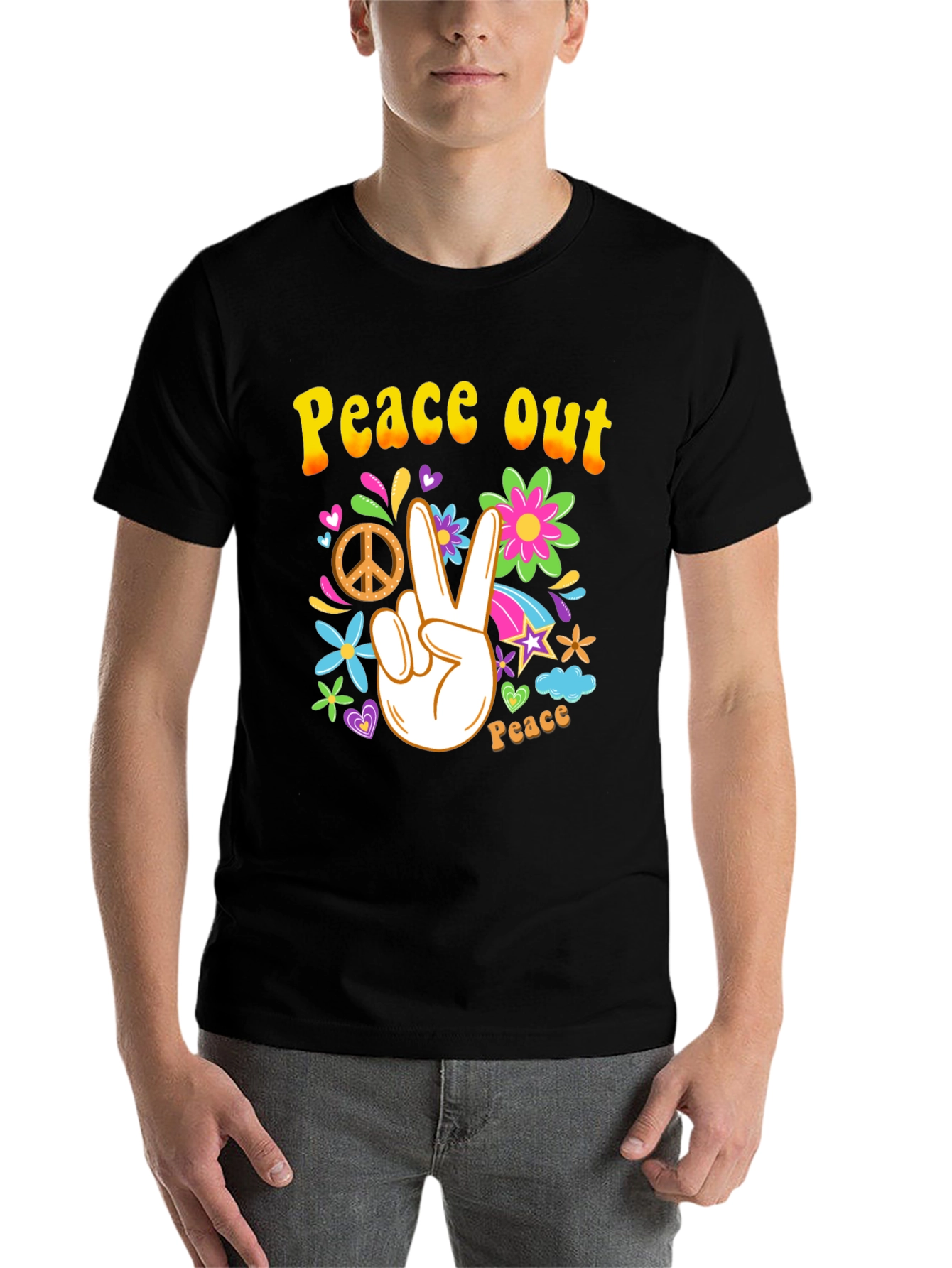 Black Peace Out T-Shirt - Hippie Style view 7