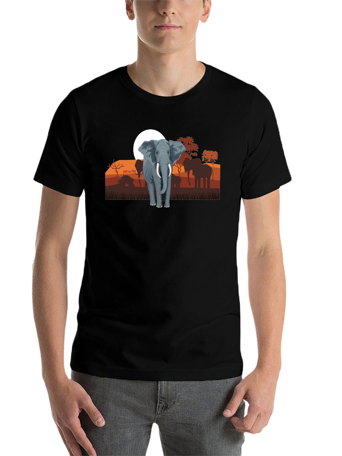 Black Elephant Sunset Graphic Tee - Wildlife Shirt view 7