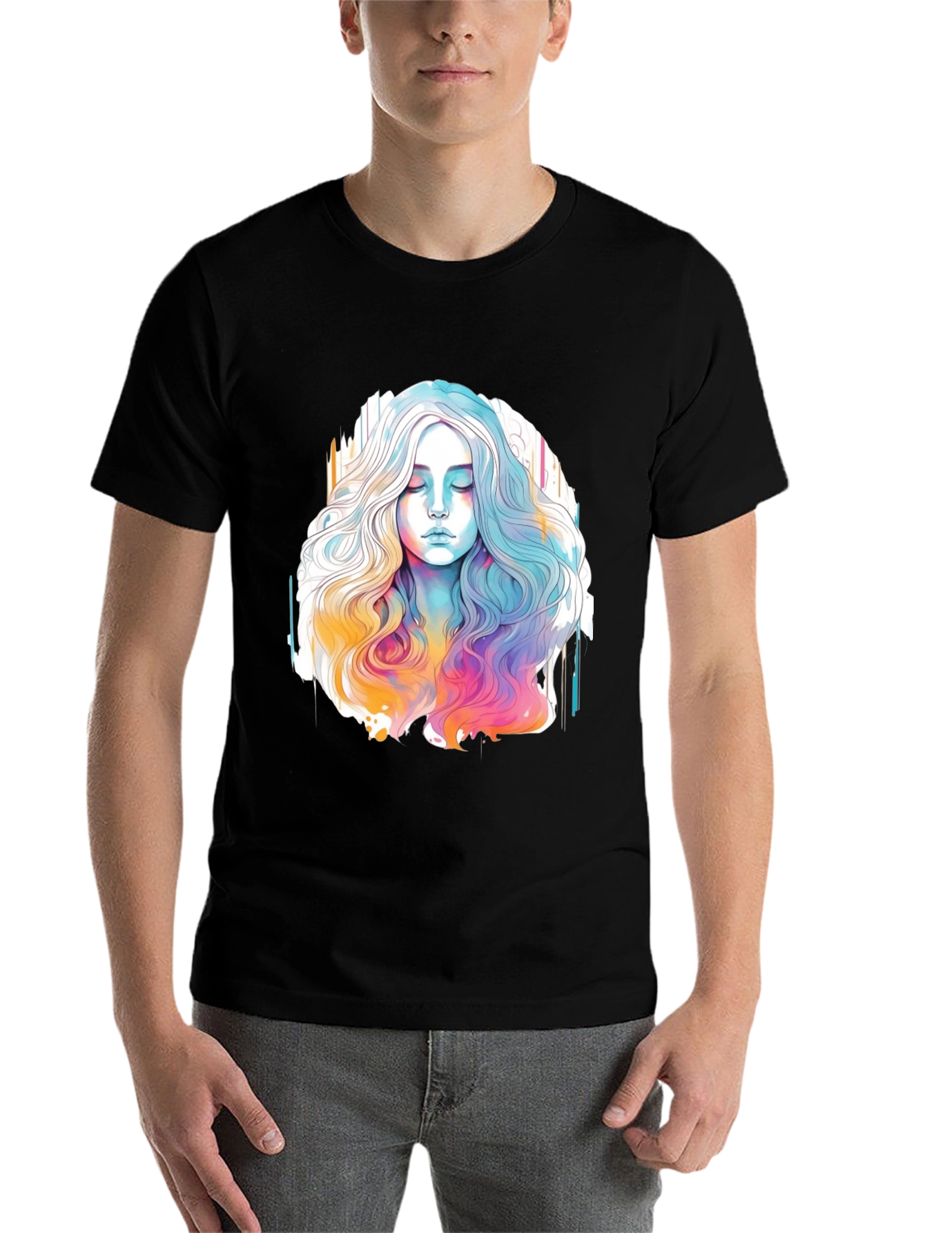 Black Watercolor Woman Graphic Black T-Shirt view 7