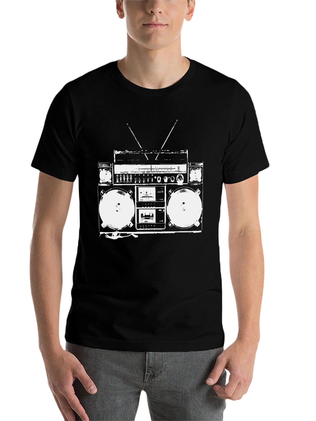 Black Retro Boombox Graphic Tee - Classic Hip Hop Style view 7
