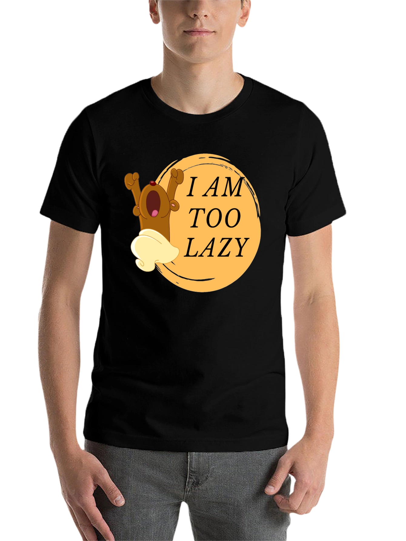 Black Lazy Bear Cartoon Graphic T-Shirt view 7
