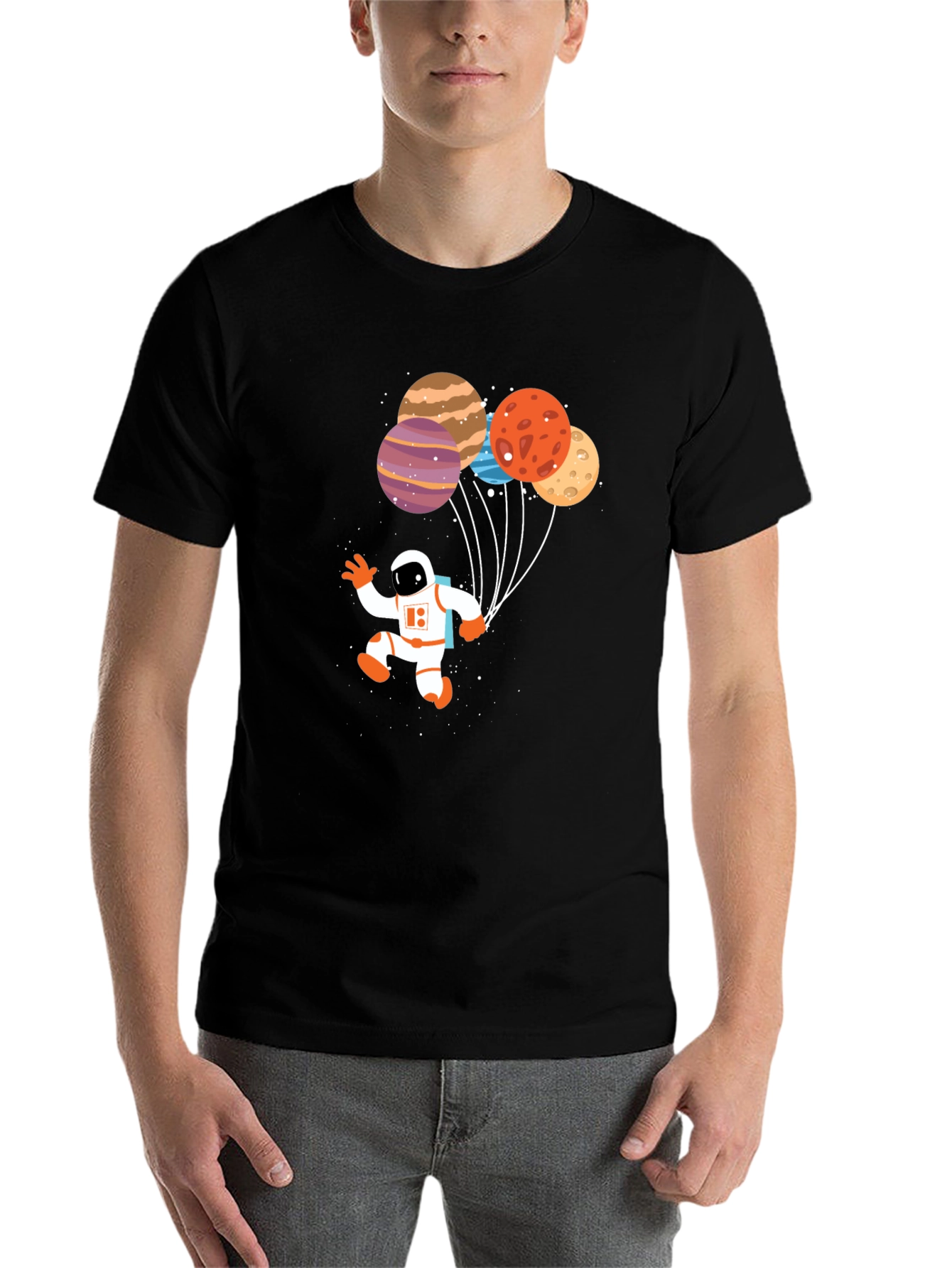 Black Astronaut Planet Balloons Graphic T-Shirt view 7