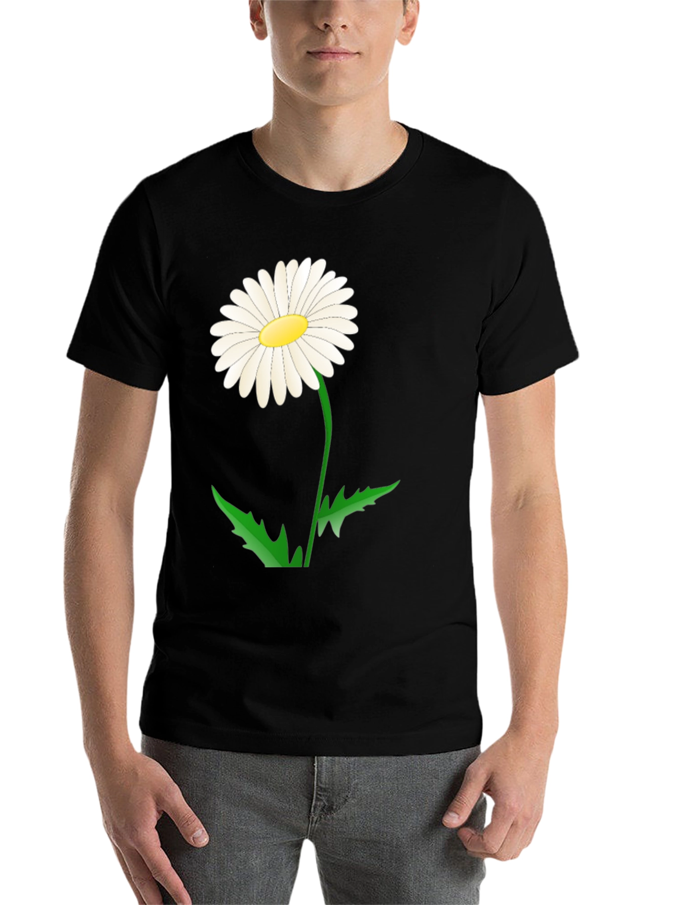 Black Daisy Flower Graphic Tee - Black Cotton Blend view 7