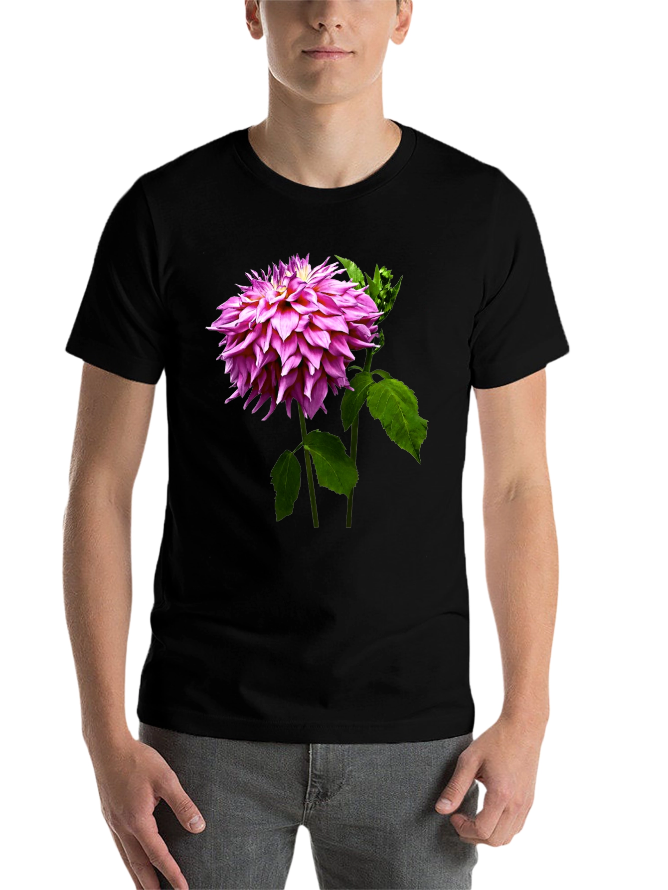 Black Floral Print Tee - Black Cotton Blend T-Shirt view 7