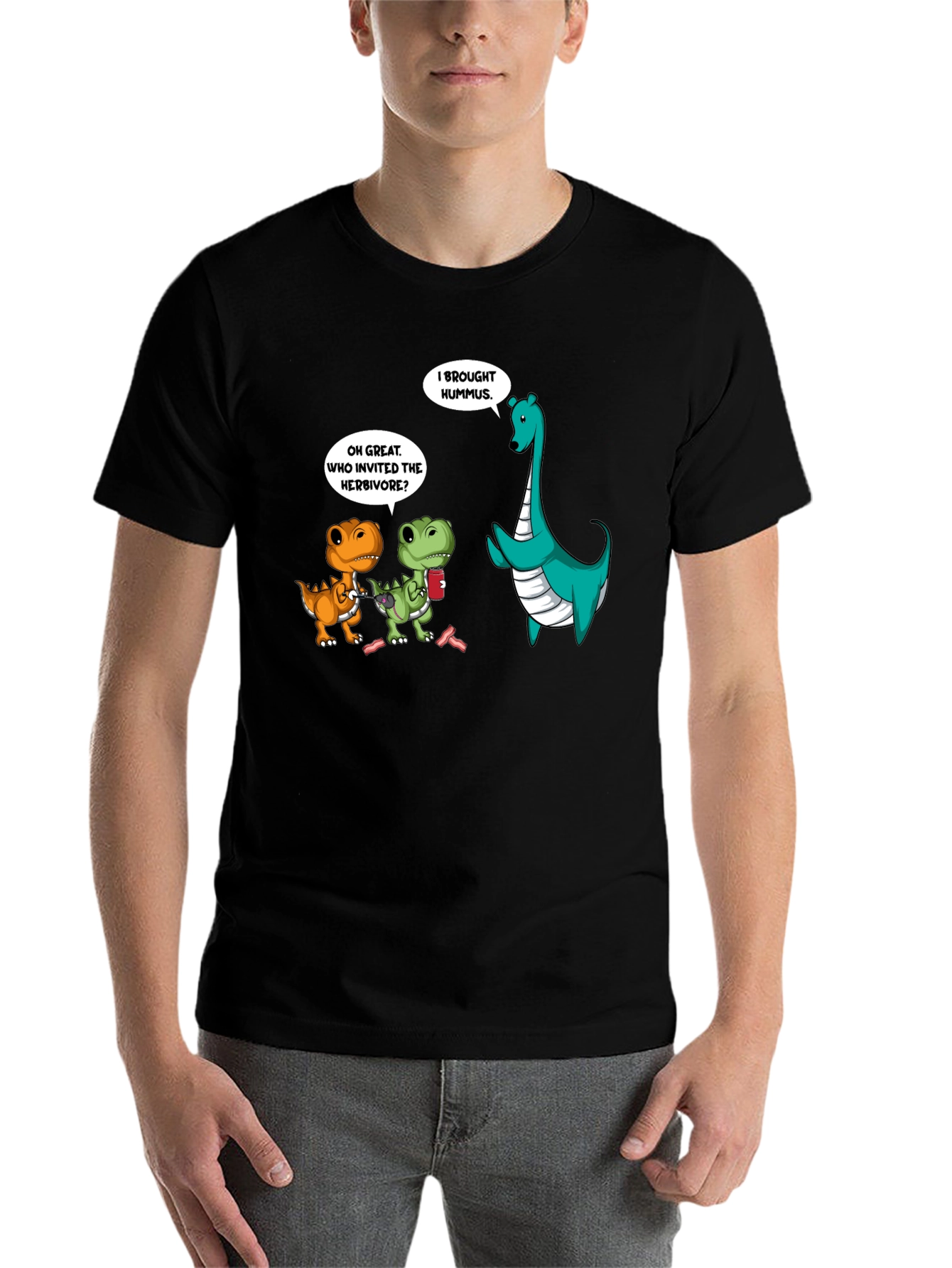 Black Dinosaur Hummus T-Shirt, Funny Graphic Tee view 7