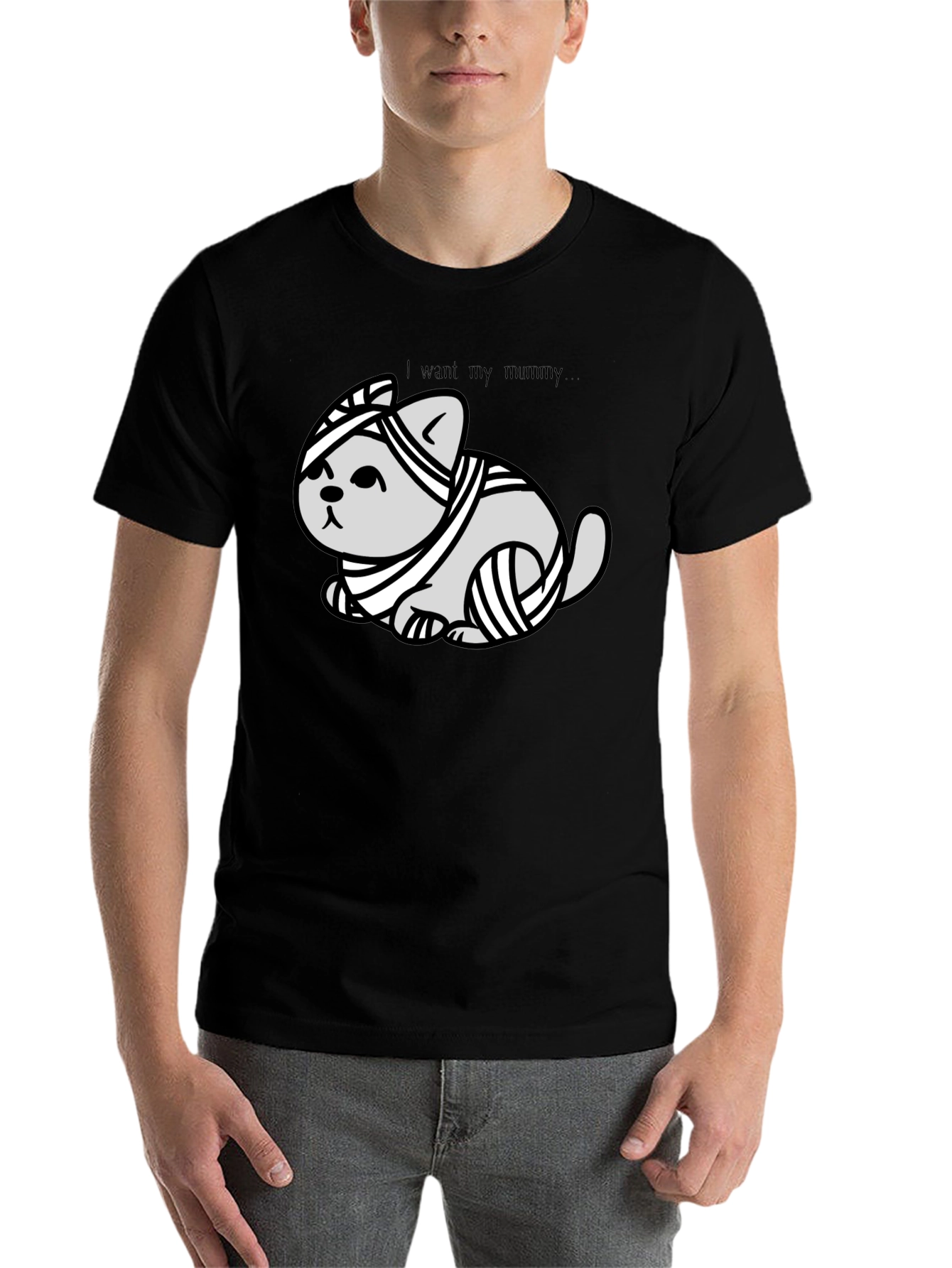 Black Mummy Cat T-Shirt - I Want My Mummy view 7