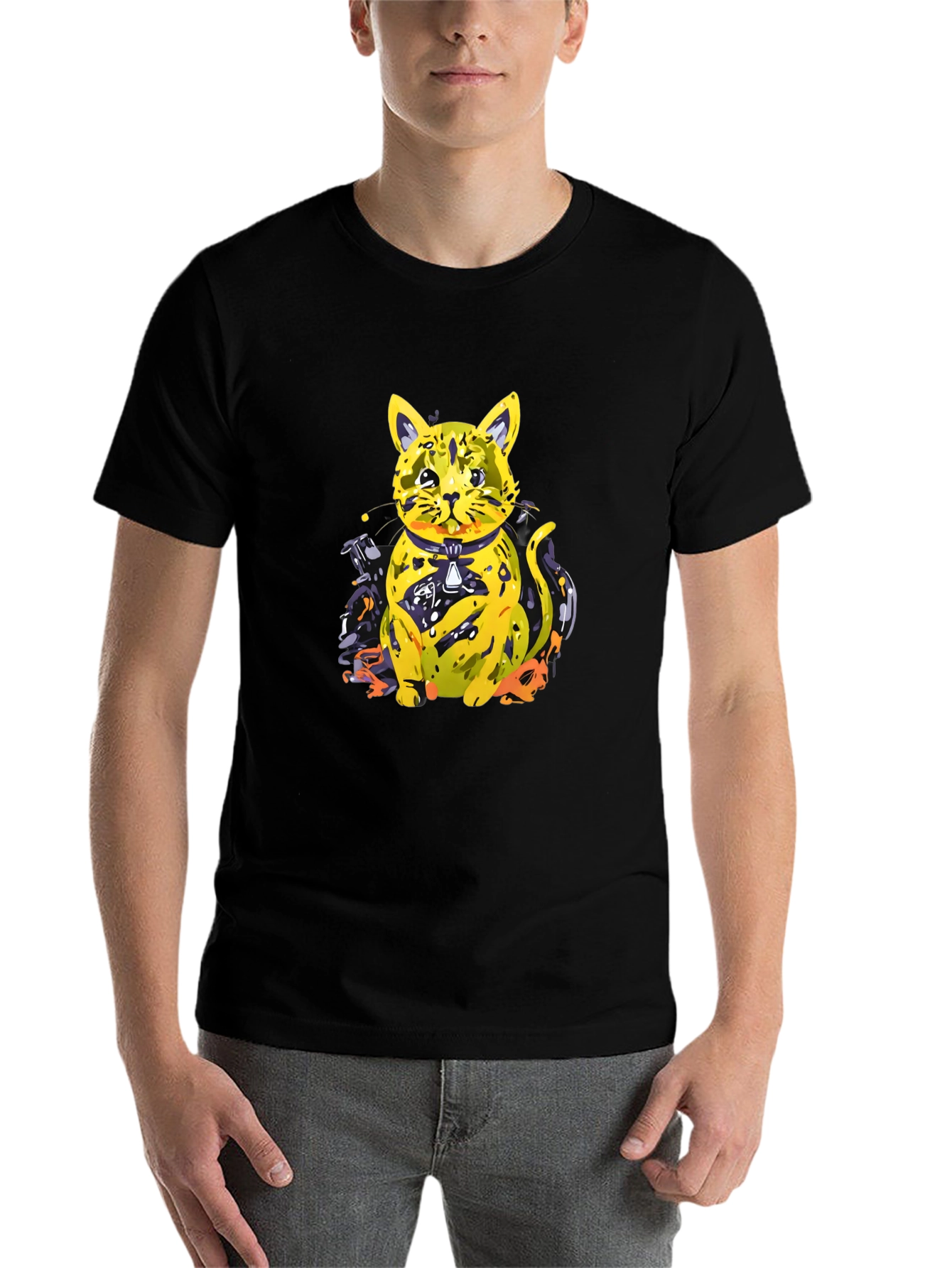 Black Cool Cat Graphic Tee - Black Cotton Blend view 7