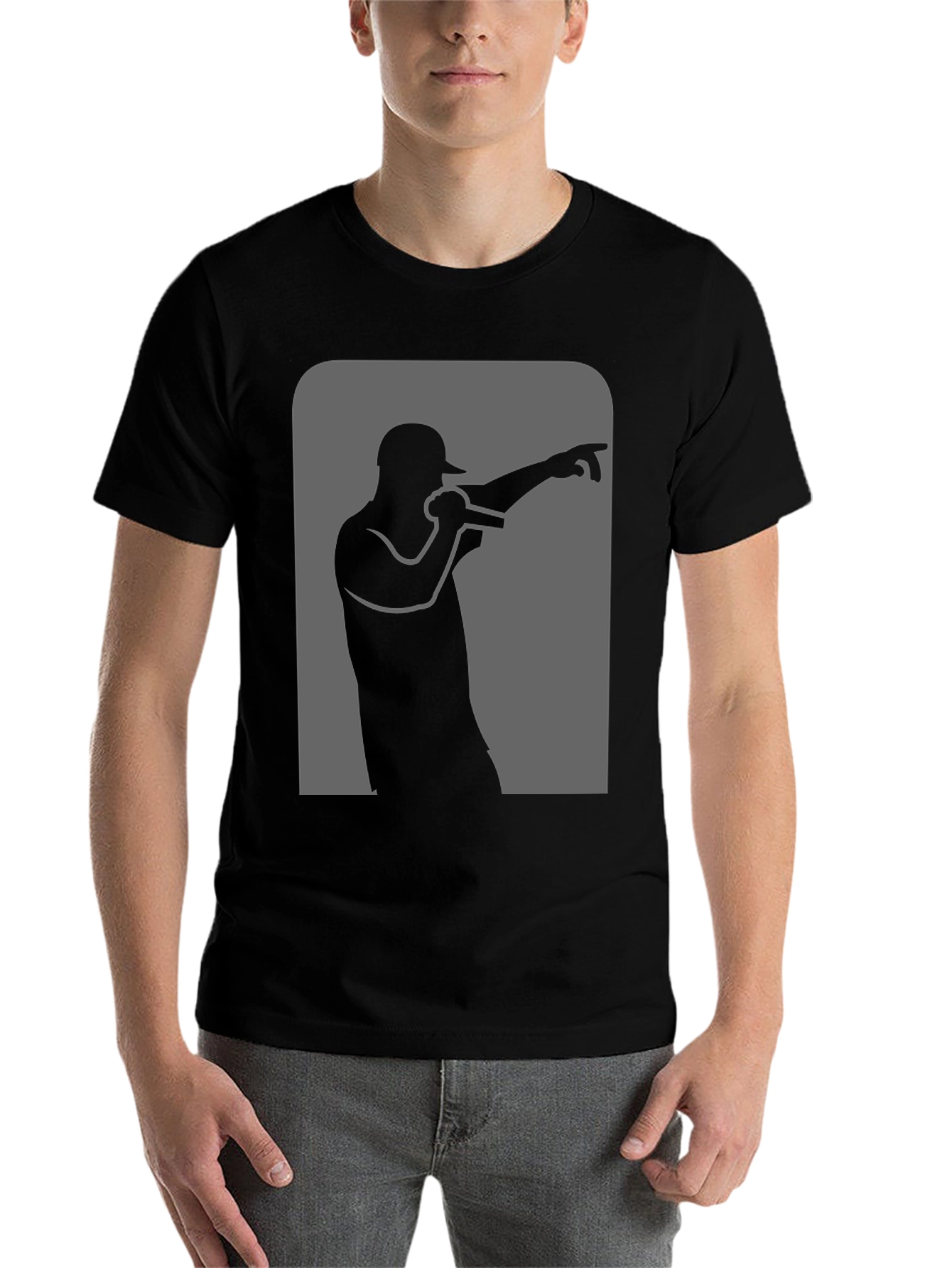 Black Rapper Silhouette Graphic Black T-Shirt view 7