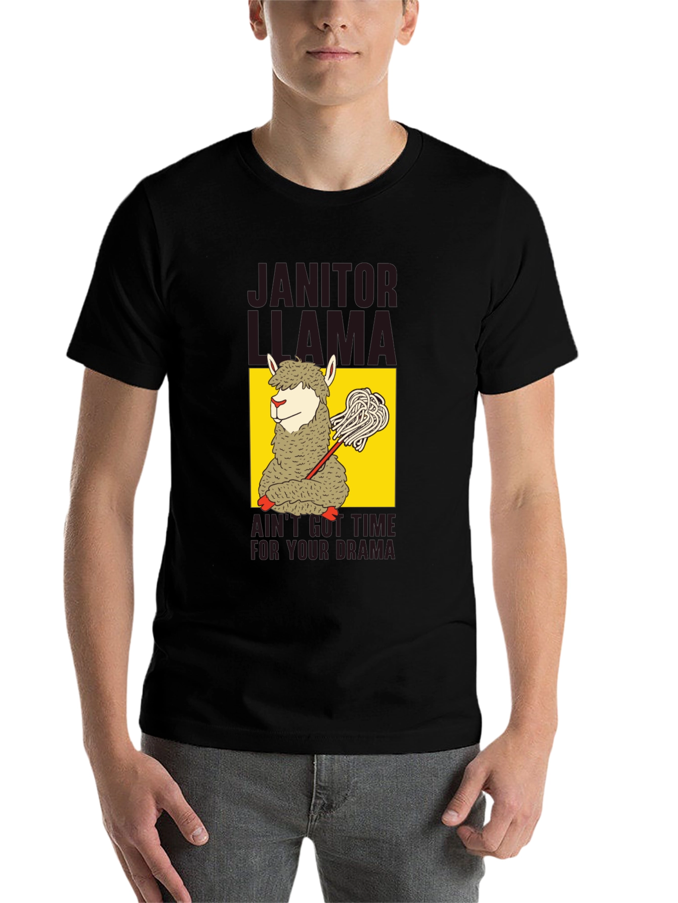 Black Janitor Llama Graphic T-Shirt view 7