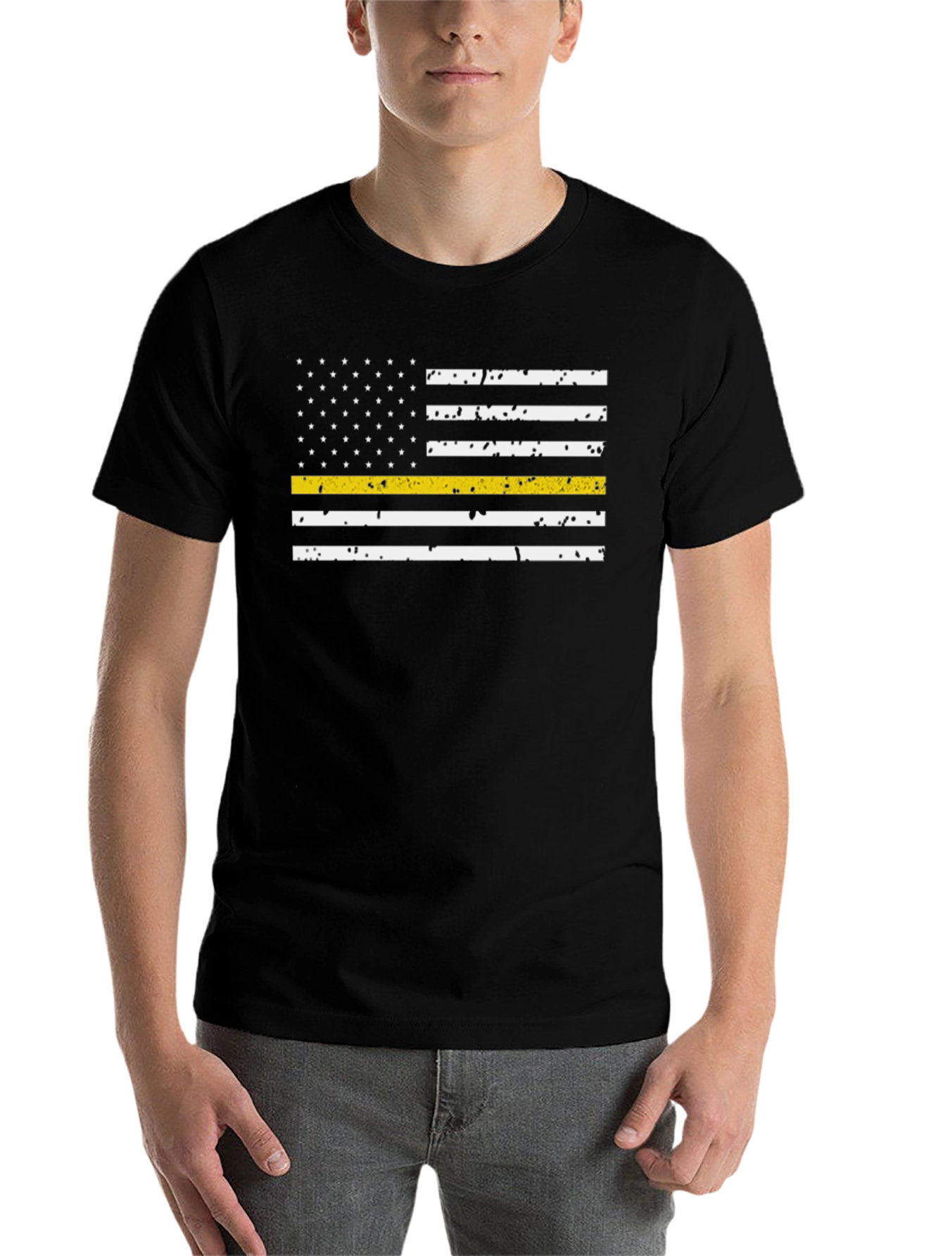 Black Thin Yellow Line Flag T-Shirt view 7