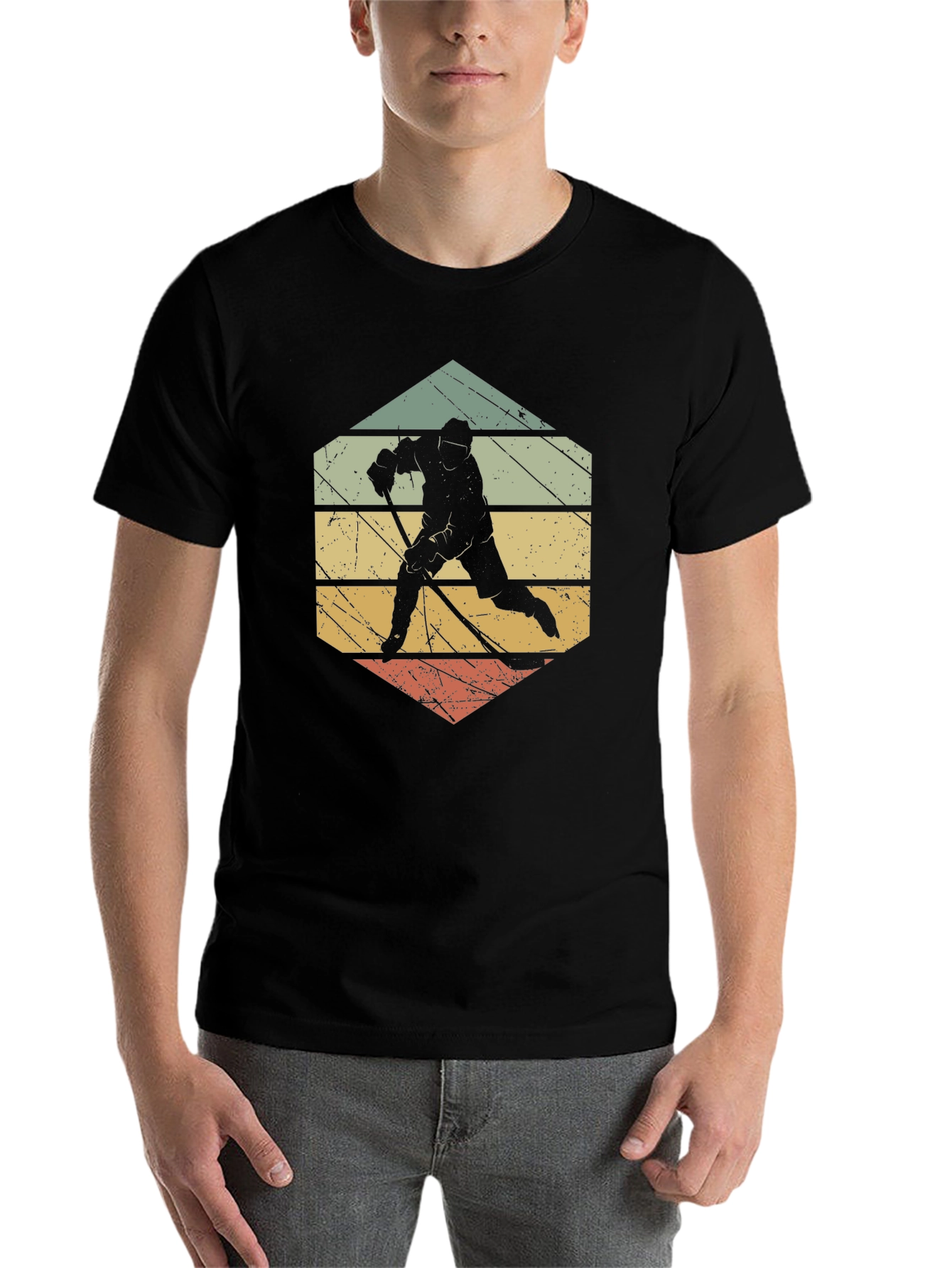 Black Retro Hockey Player Graphic T-Shirt view 7