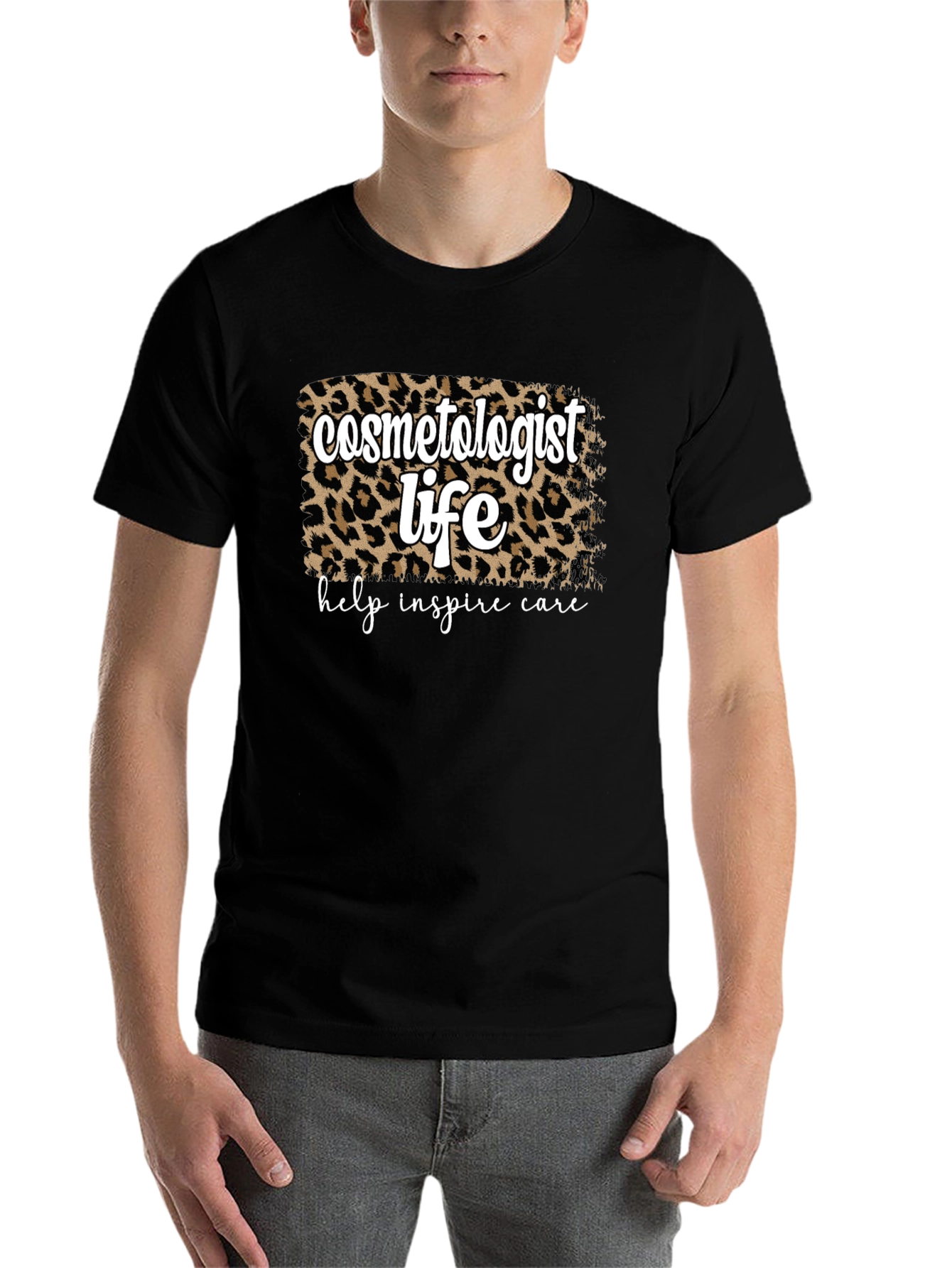 Black Cosmetologist Life Leopard Print T-Shirt view 7