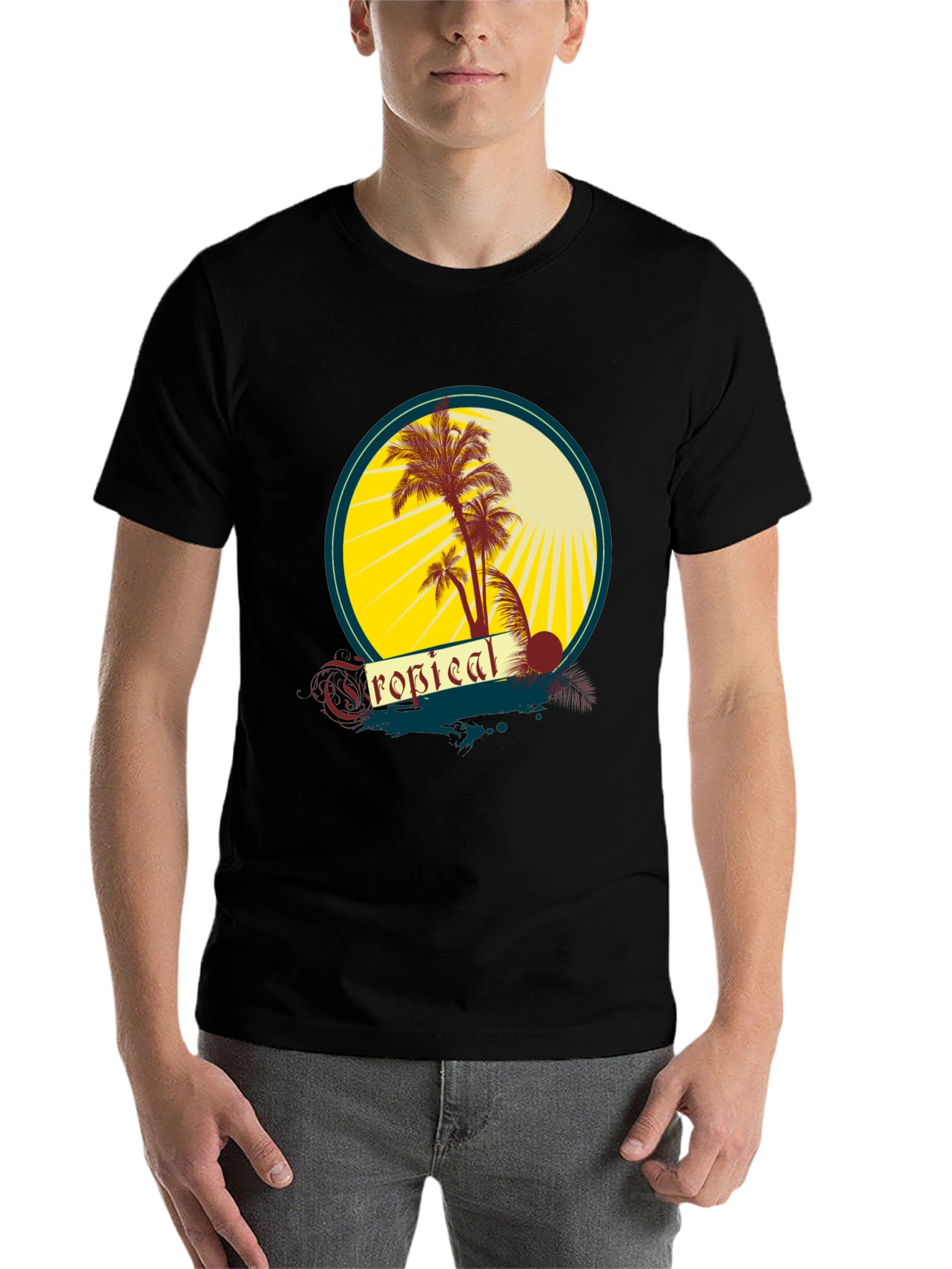 Black Tropical Palms Graphic Tee - Black Cotton T-Shirt view 7