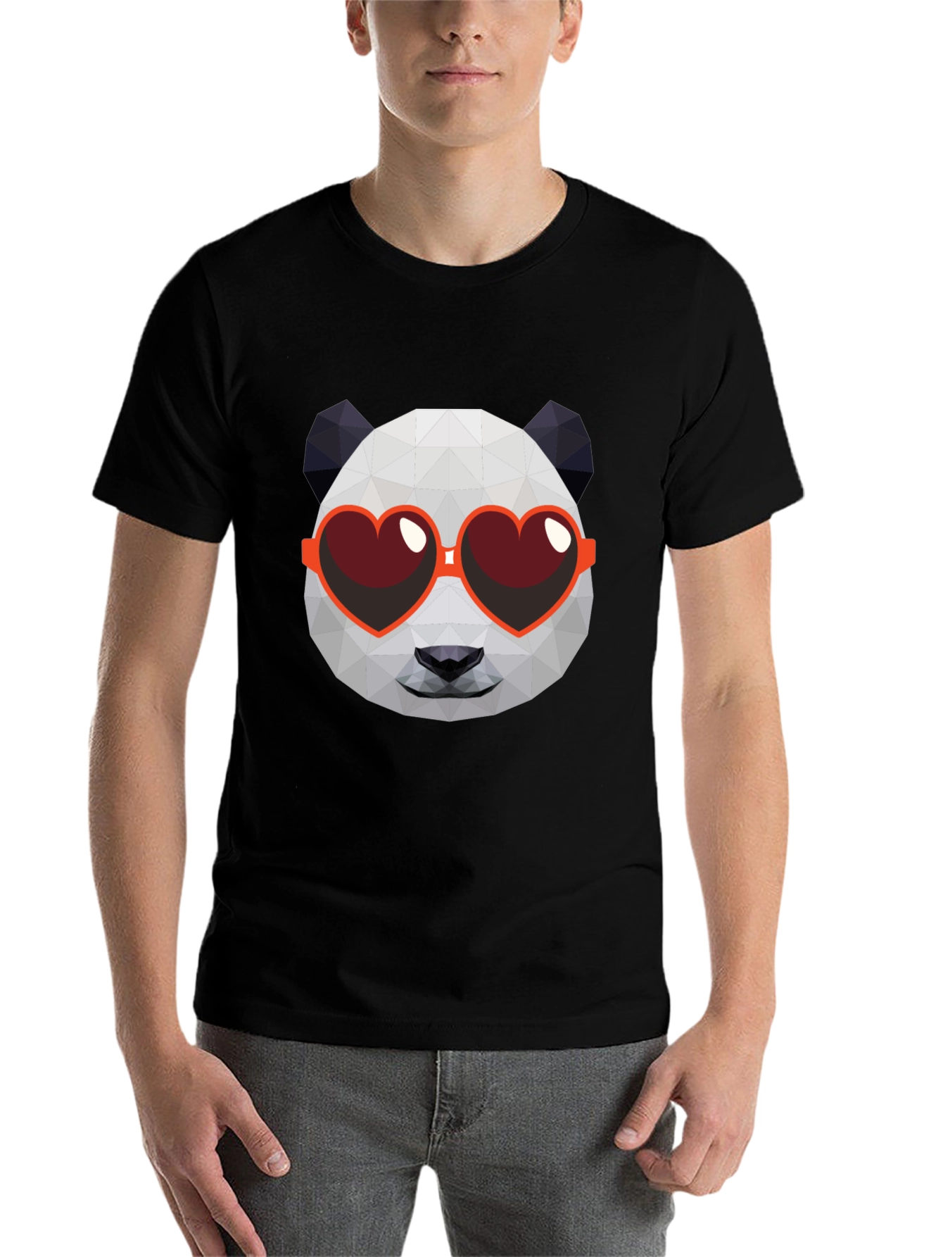 Black Geometric Panda Heart Sunglasses Graphic Tee view 7