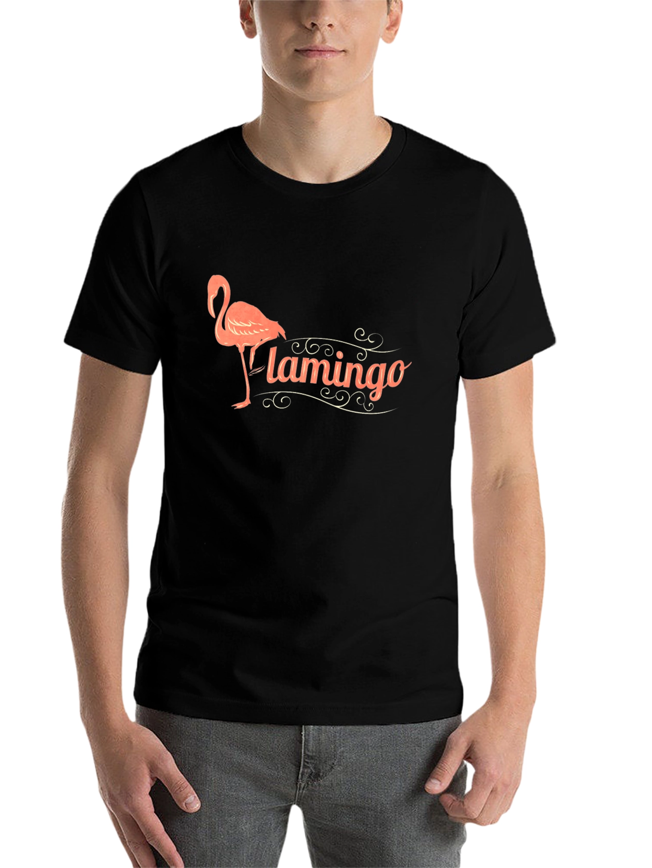 Black Flamingo Graphic Print Black T-Shirt view 7