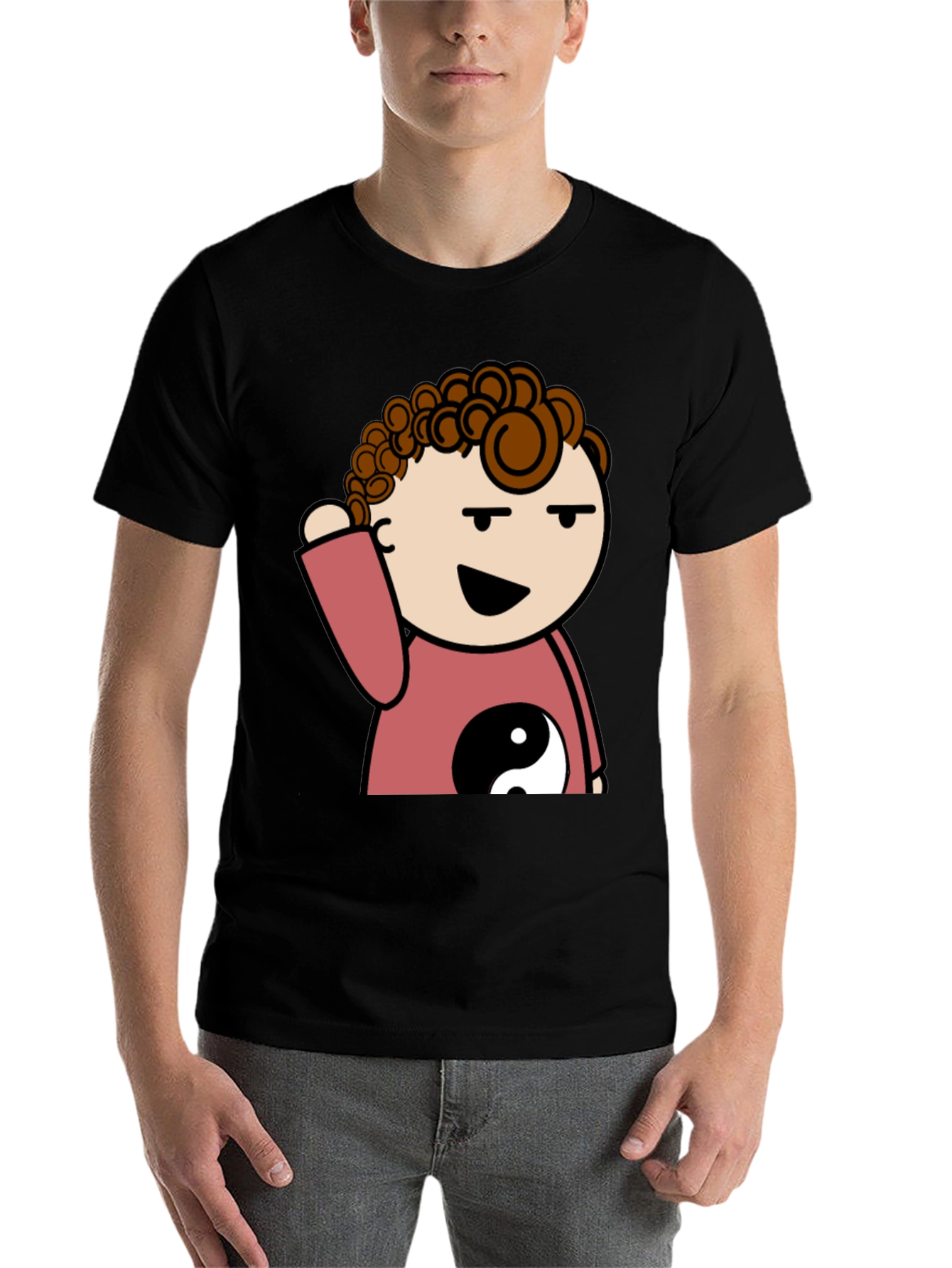 Black Yin Yang Cartoon Tee - Mens Black T-Shirt view 7