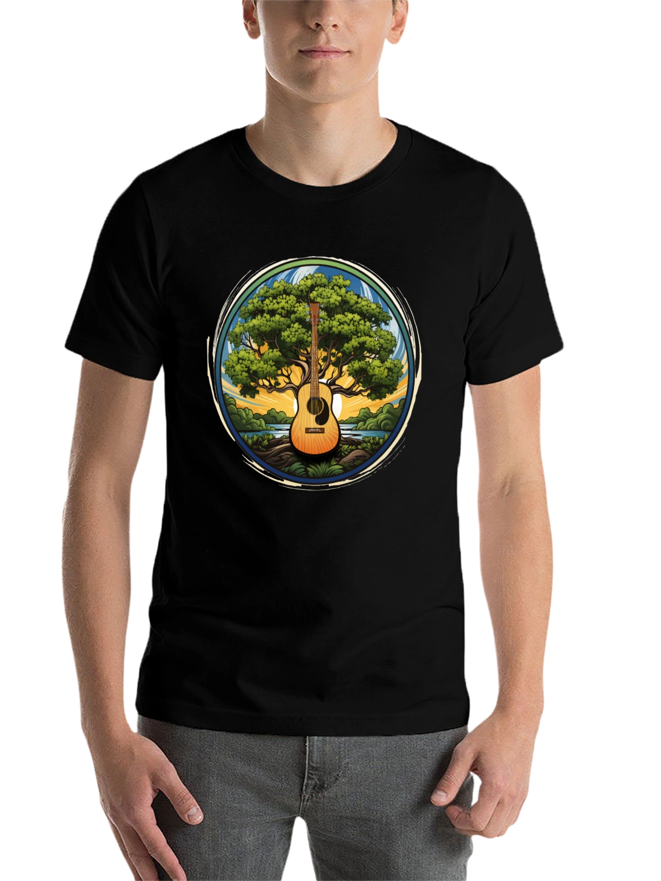 Black Guitar Tree Graphic Tee - Music Lover's T-Shirt view 7