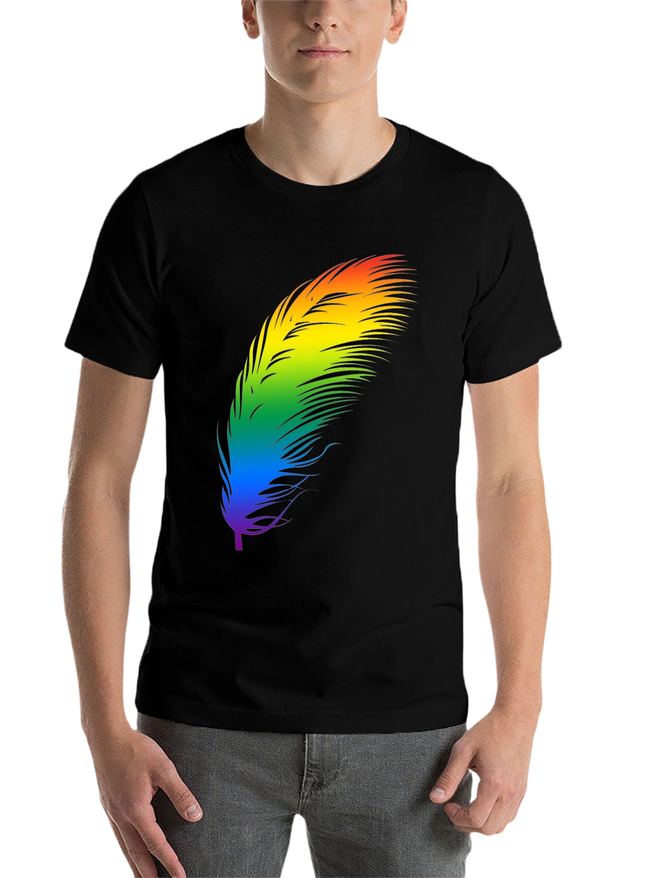 Black Rainbow Feather Graphic Tee - Black Cotton Blend Shirt view 7