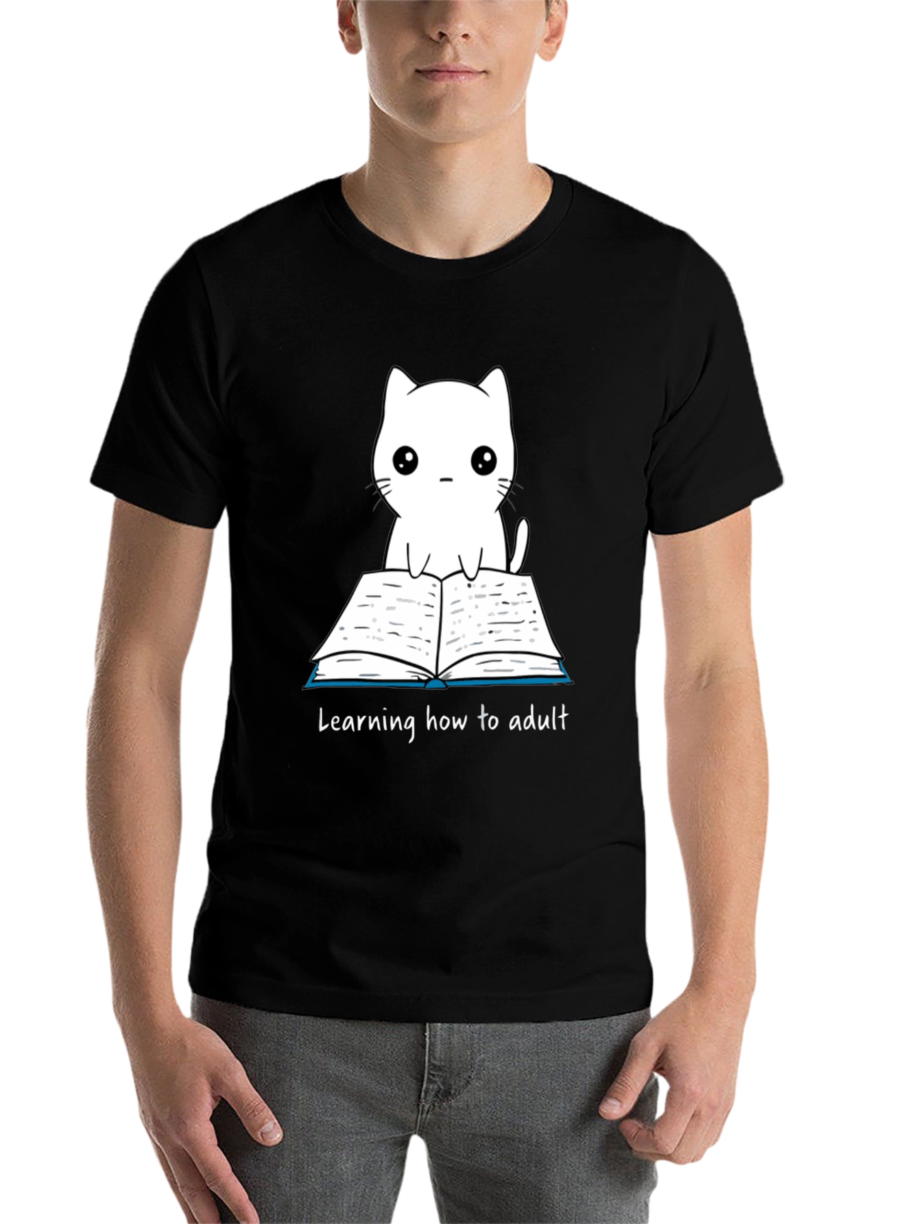 Cute Cat Learning to Adult T-Shirt - 7