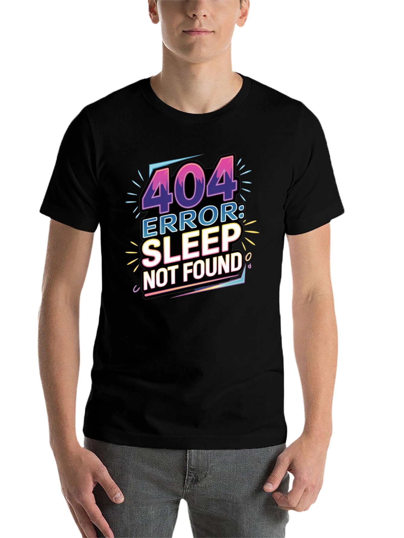Black 404 Error: Sleep Not Found Graphic Tee view 7