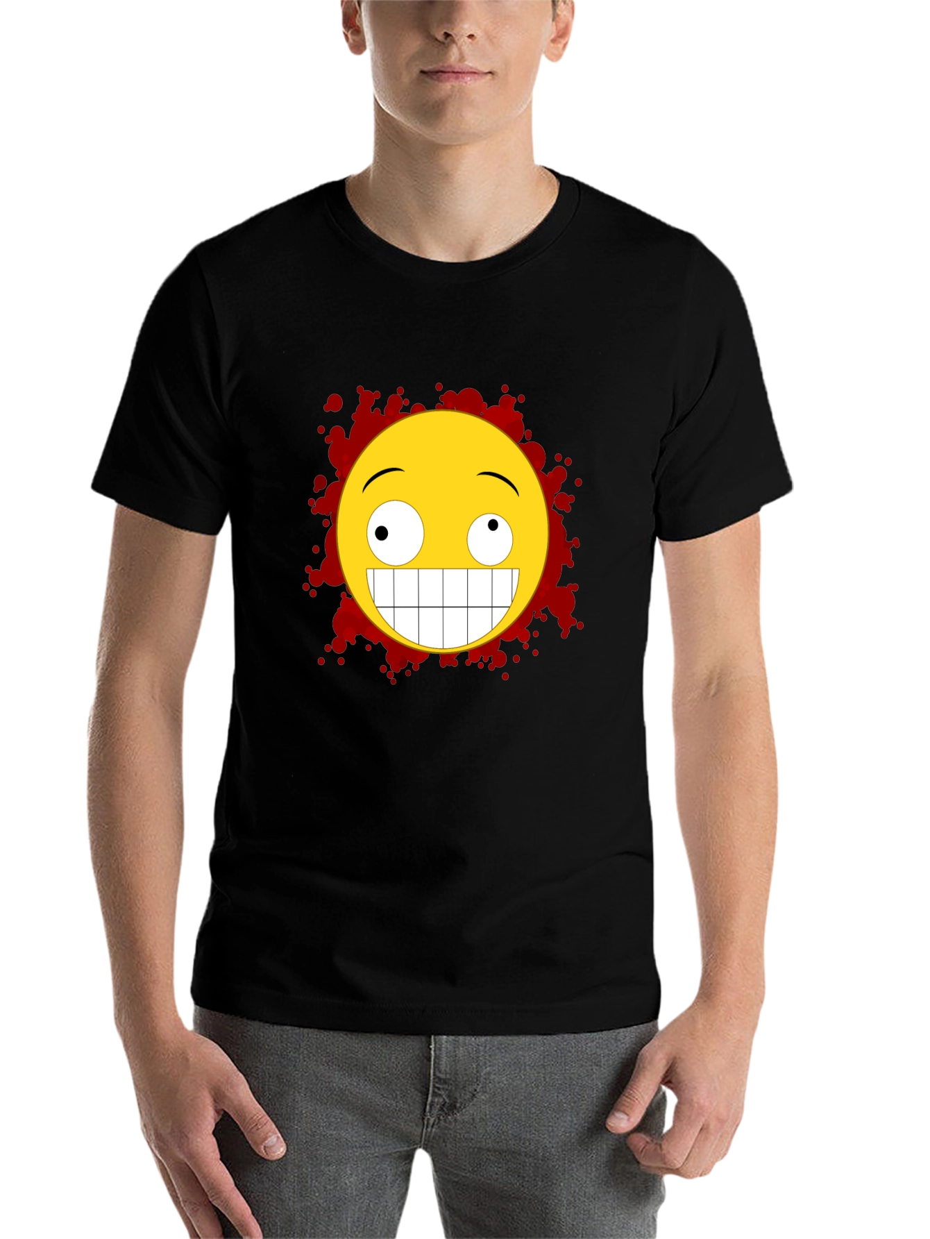 Black Crazy Grin Graphic Tee - Funny Emoji Shirt view 7