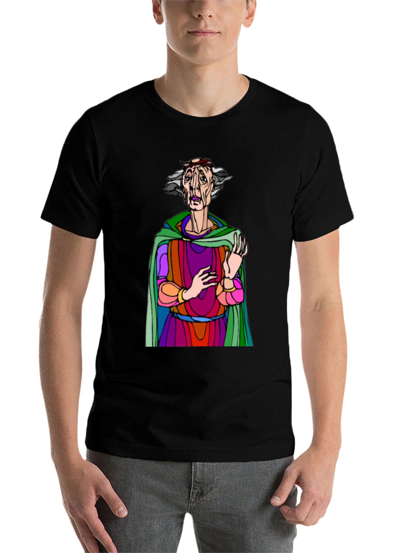 Black Unique Graphic T-Shirt with Artistic Character Design view 7
