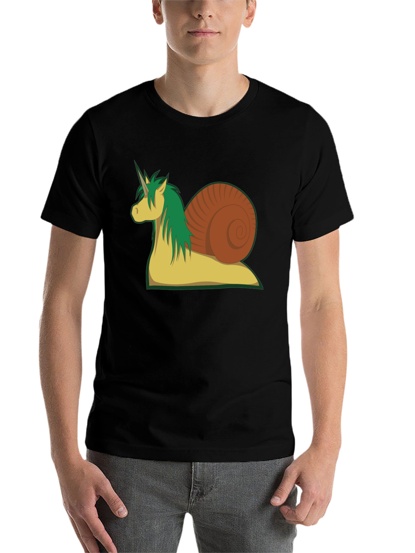 Black Unicorn Snail Graphic Tee - Black Cotton T-Shirt view 7