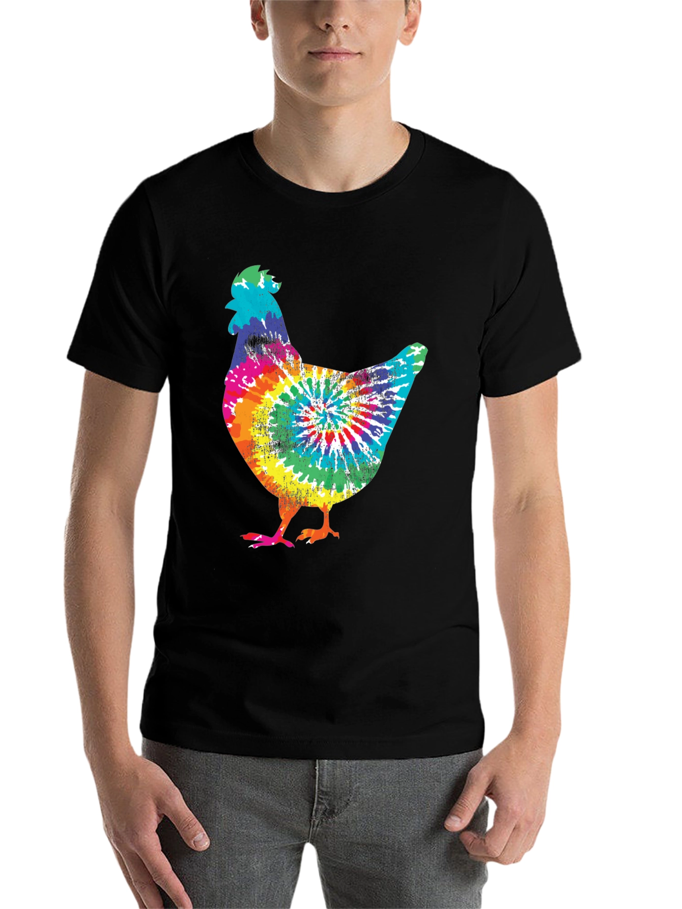 Black Tie-Dye Chicken Graphic Tee view 7