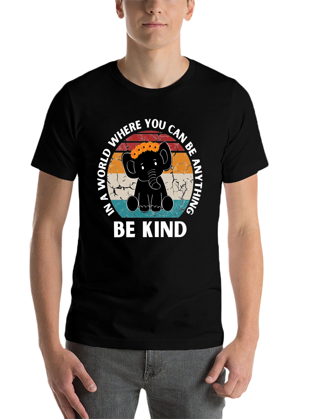 Black Be Kind Elephant Graphic Tee - Inspirational Shirt view 7