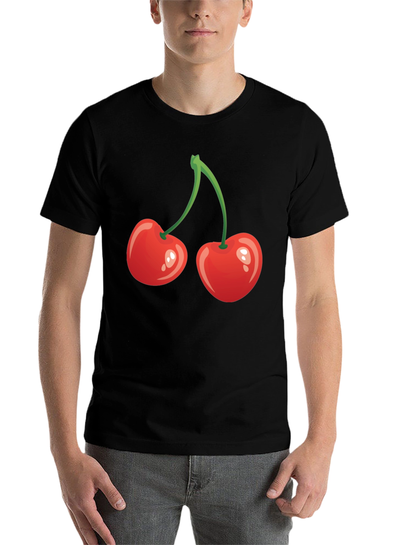 Black Red Cherry Graphic Tee - Fun Fruit Shirt view 7