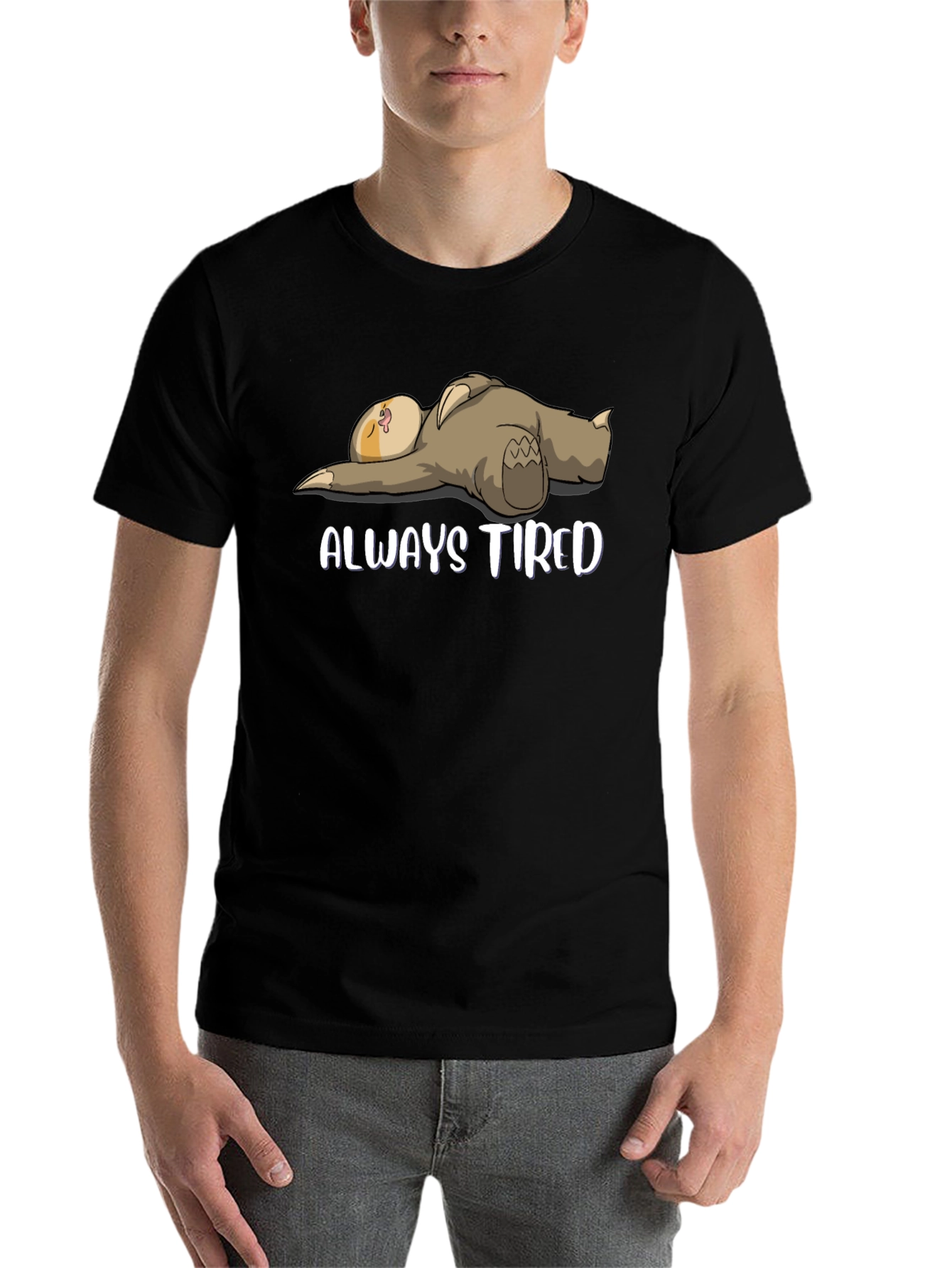 Black Always Tired Sloth Graphic T-Shirt - Men's view 7
