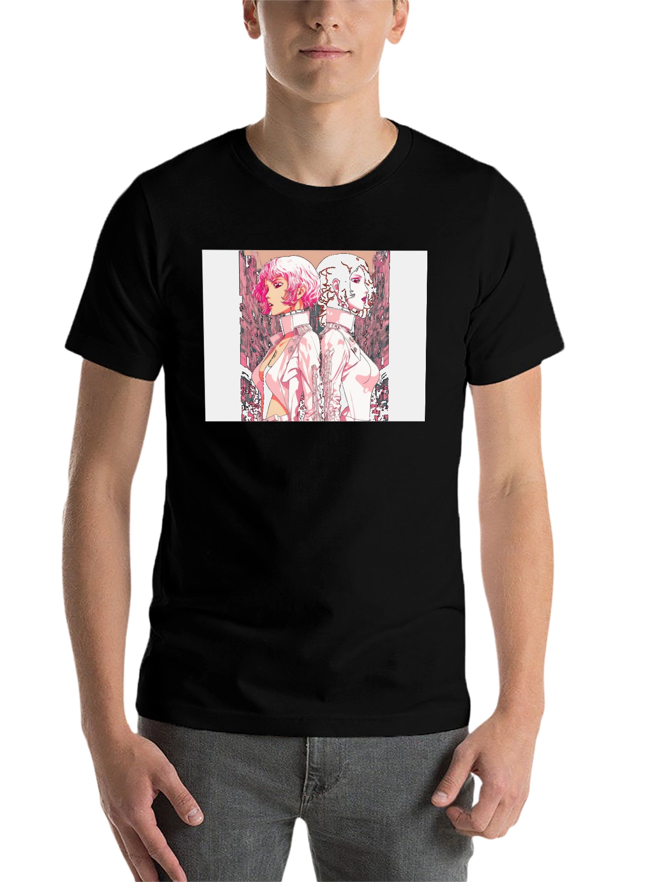 Black Black T-Shirt with Anime Style Graphic Print view 7