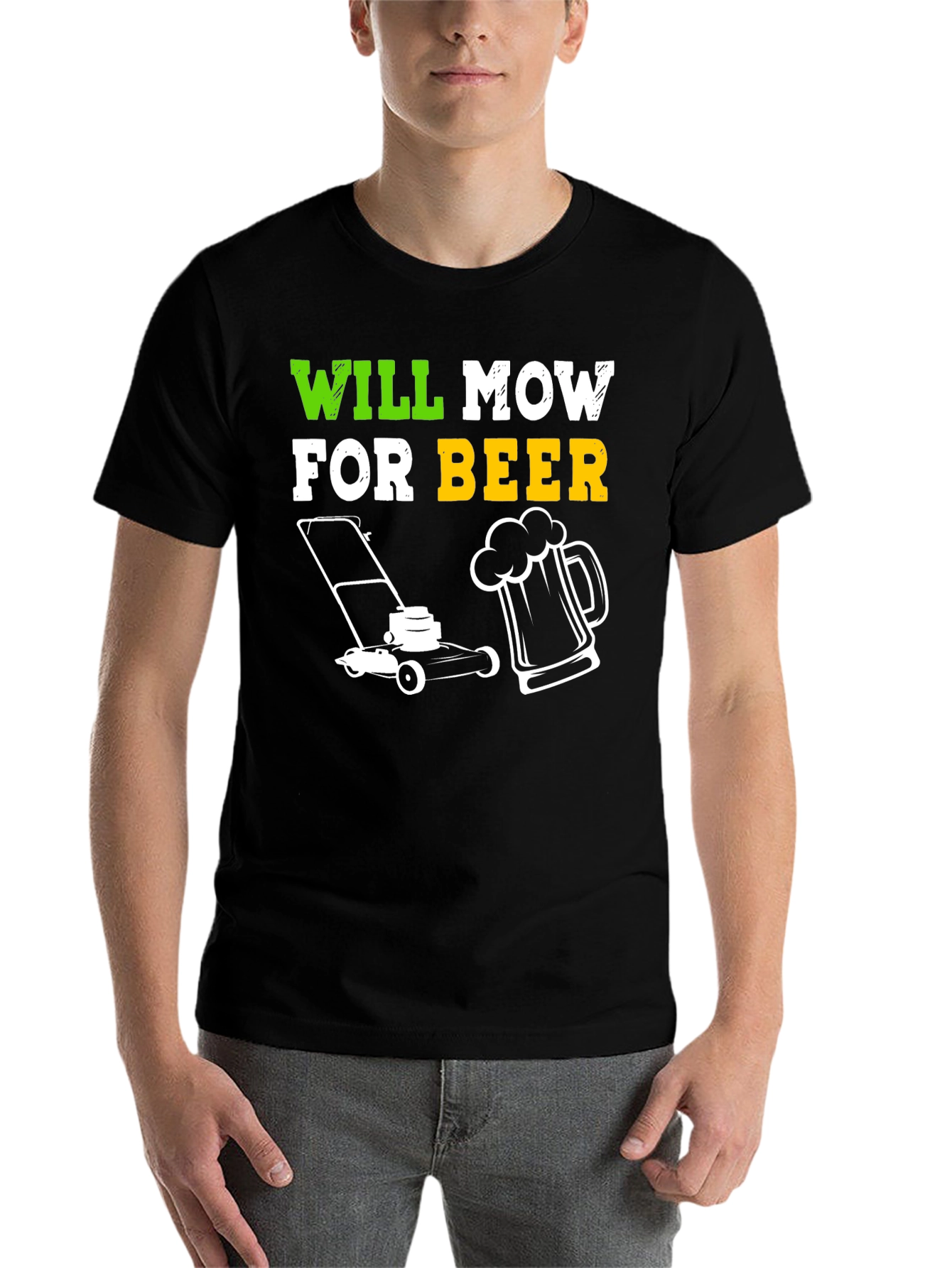 Black Will Mow for Beer T-Shirt view 7