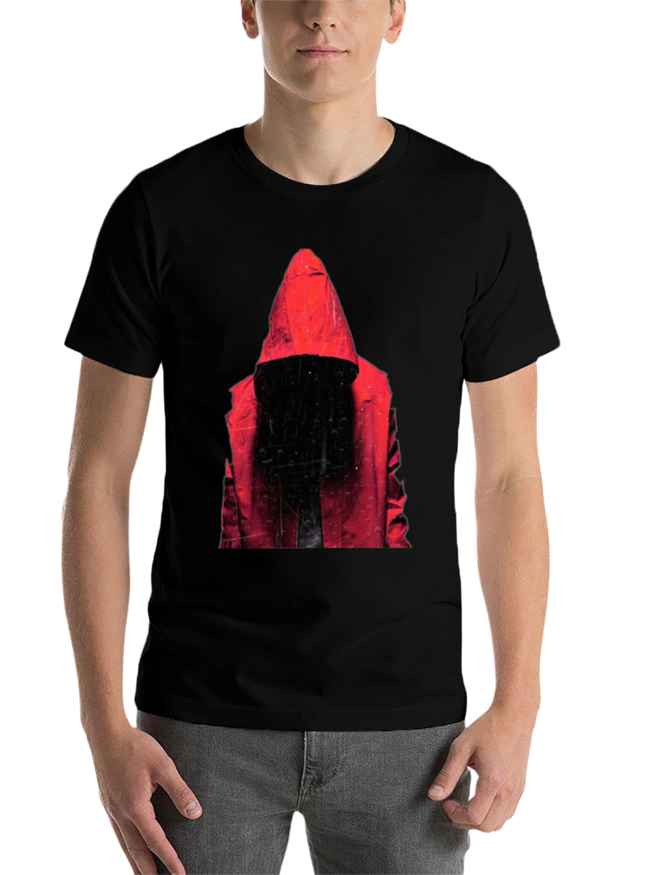 Black Hooded Figure Graphic T-Shirt - Mens Black Tee view 7