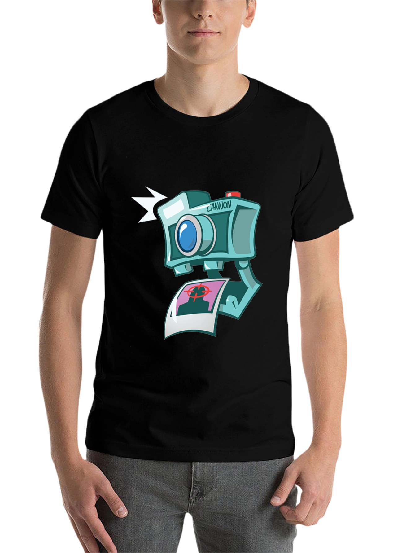 Black Camera Cartoon Graphic Black T-Shirt view 7