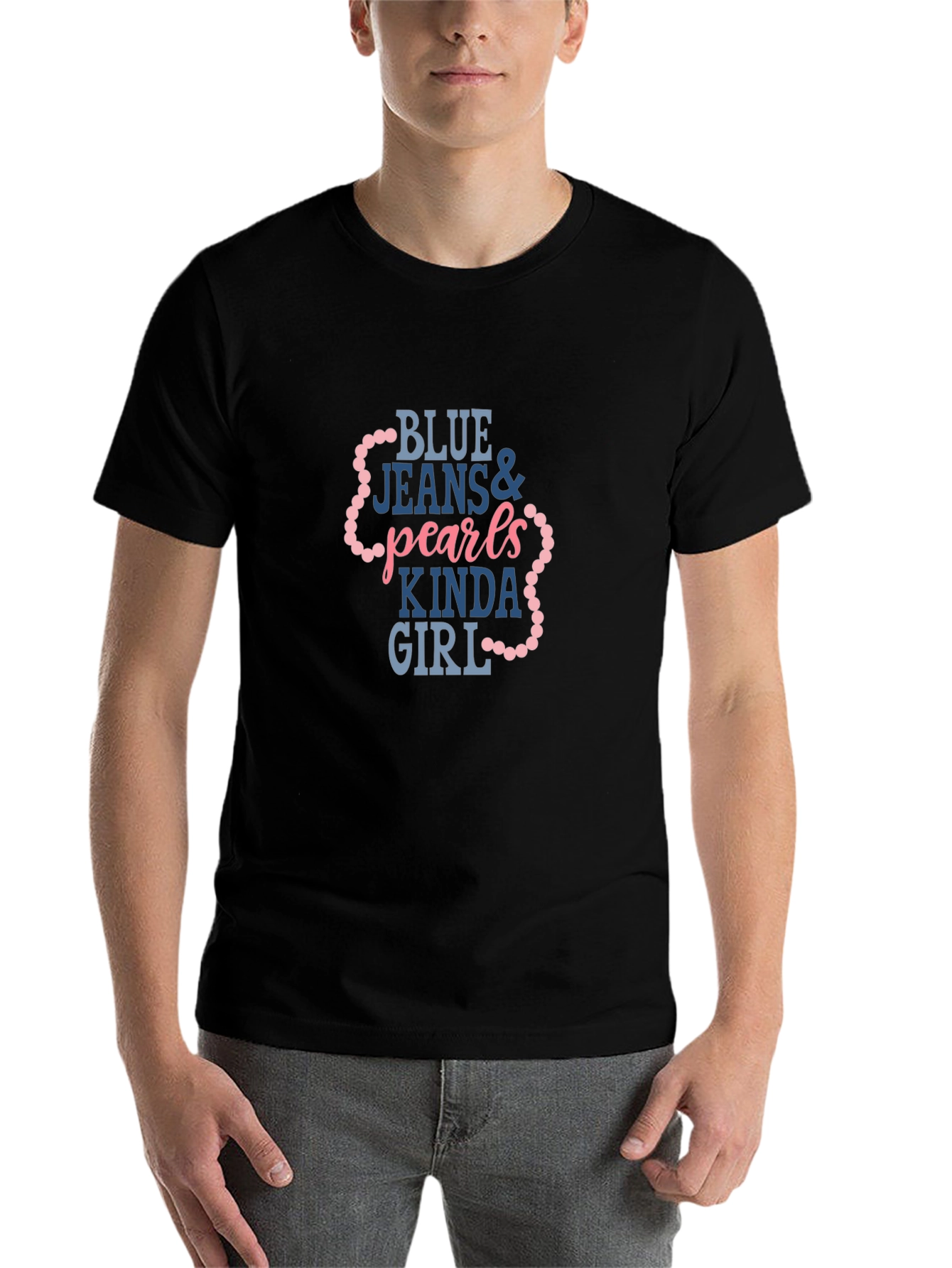 Black Blue Jeans & Pearls Kinda Girl Graphic Tee view 7