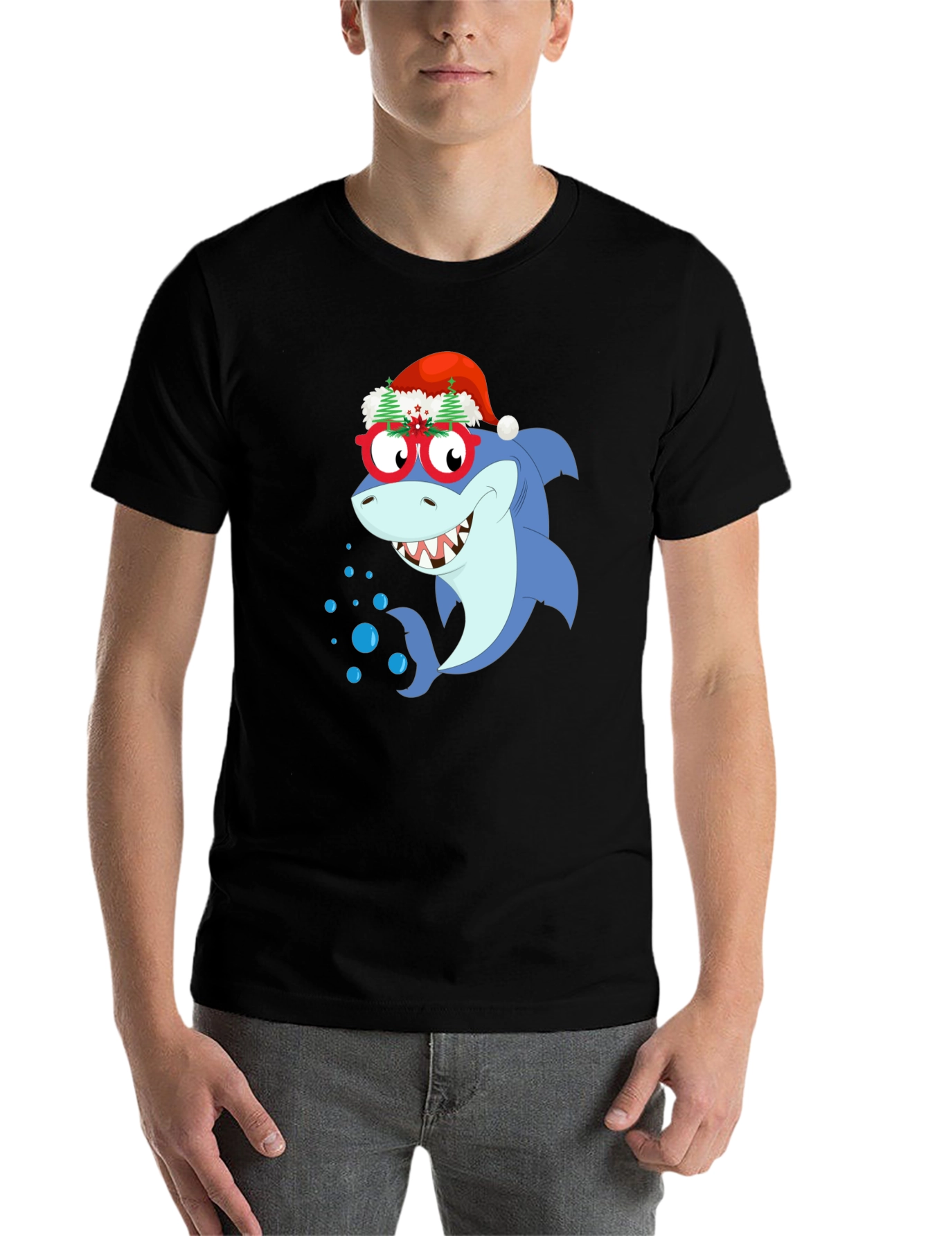 Black Christmas Shark Graphic T-Shirt view 7
