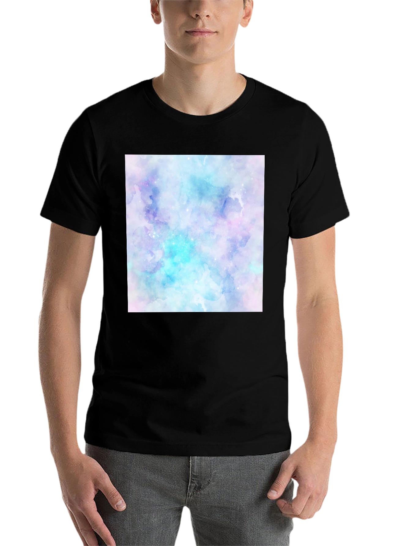 Black Watercolor Galaxy Graphic Tee - Men's Black T-Shirt view 7