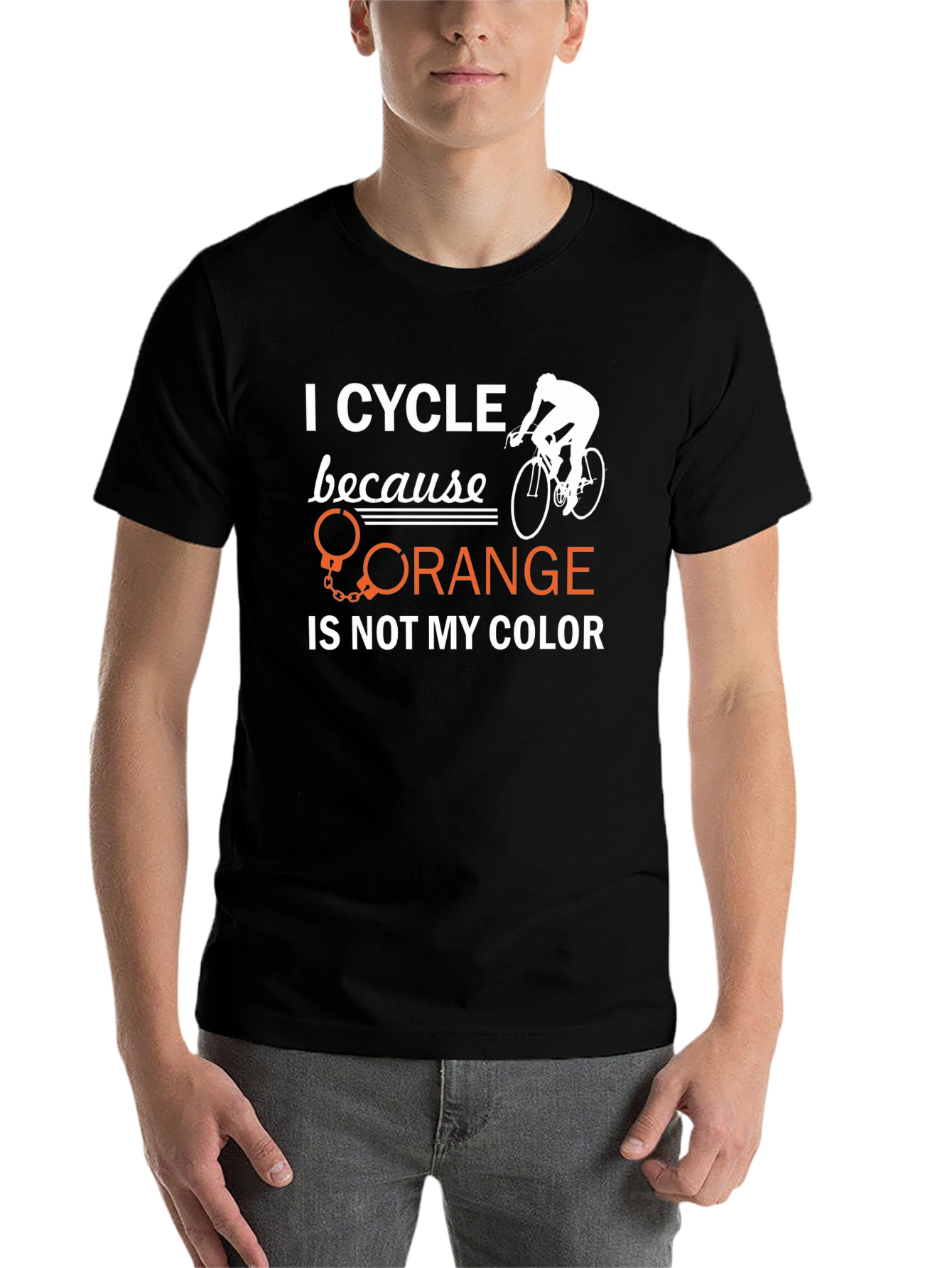 Black I Cycle Because Orange is Not My Color T-Shirt view 7