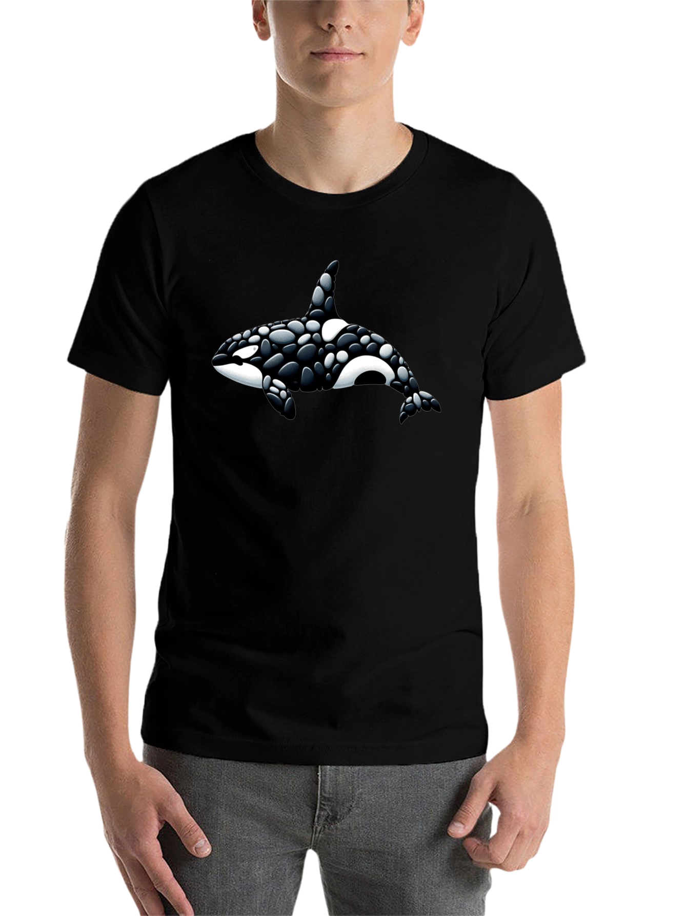 Black Orca Whale Graphic Tee - Black Cotton T-Shirt view 7
