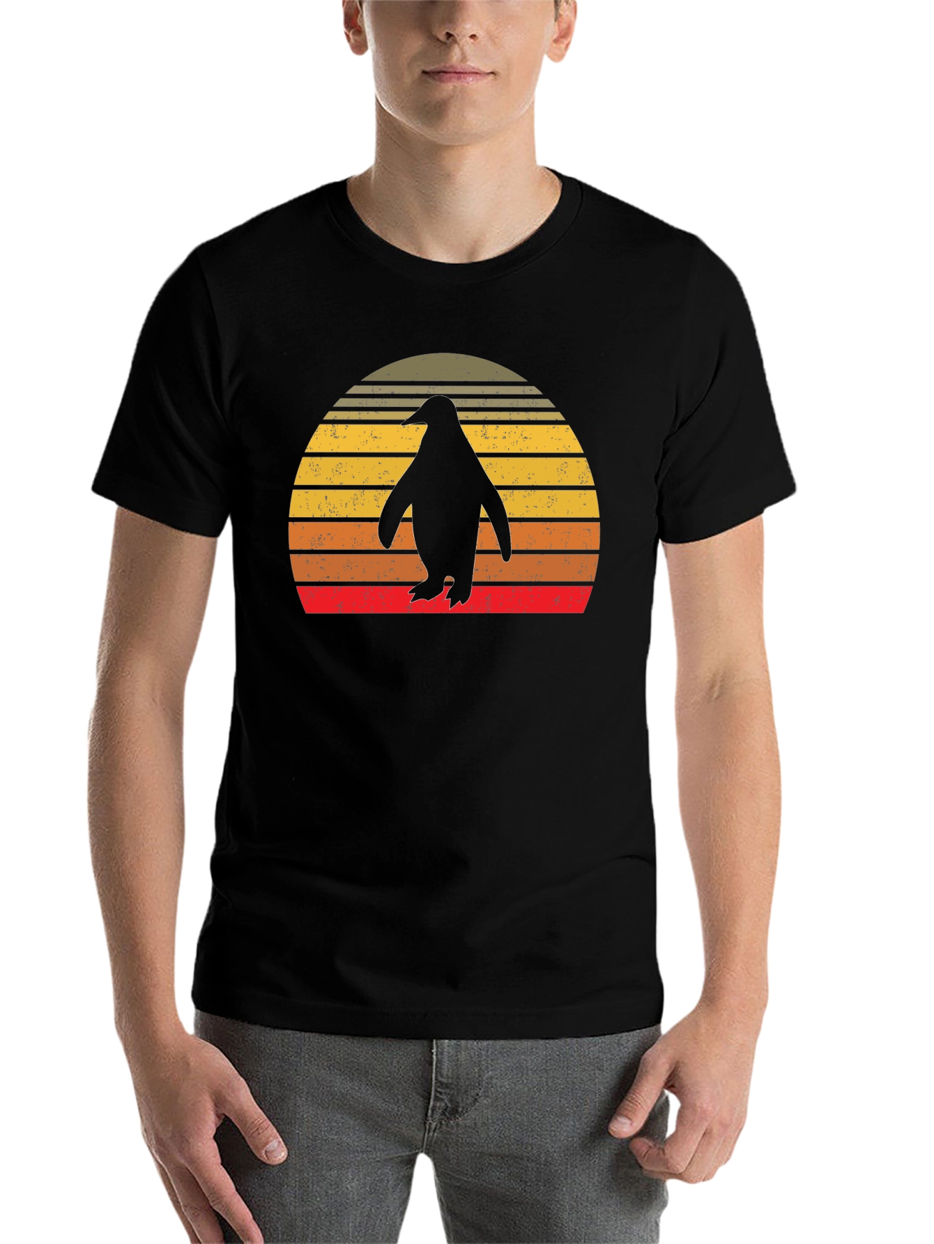Black Retro Penguin Sunset T-Shirt view 7