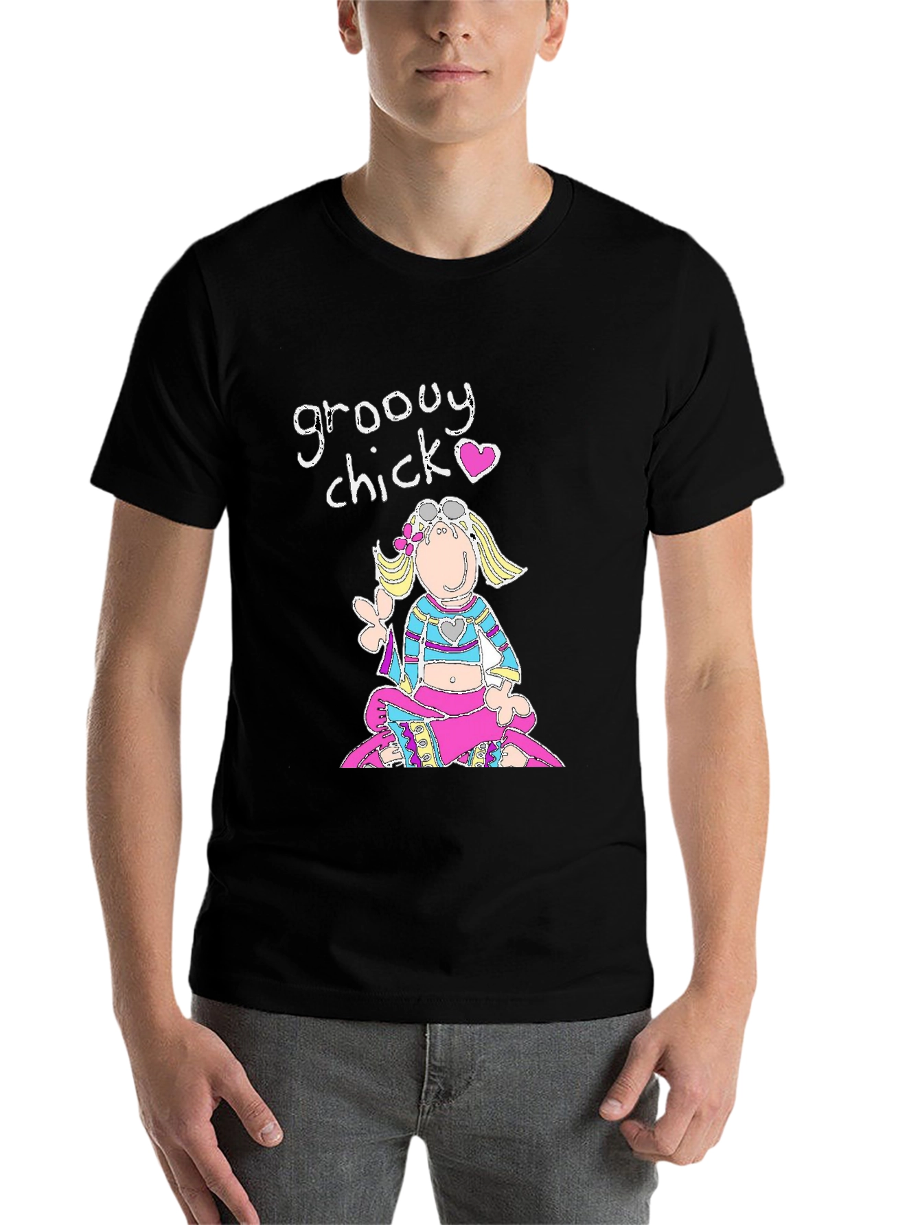 Black Groovy Chick Black Graphic T-Shirt view 7
