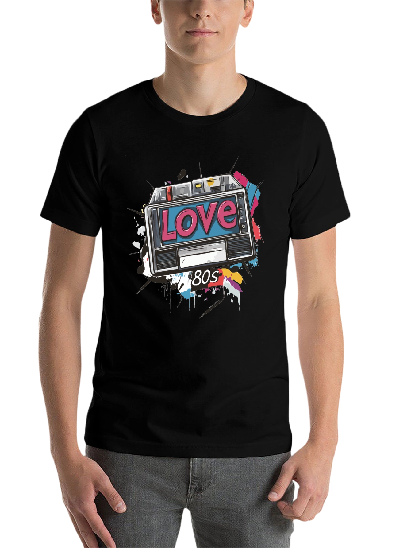 Black Retro 80s Love Cassette Tape Graphic T-Shirt view 7
