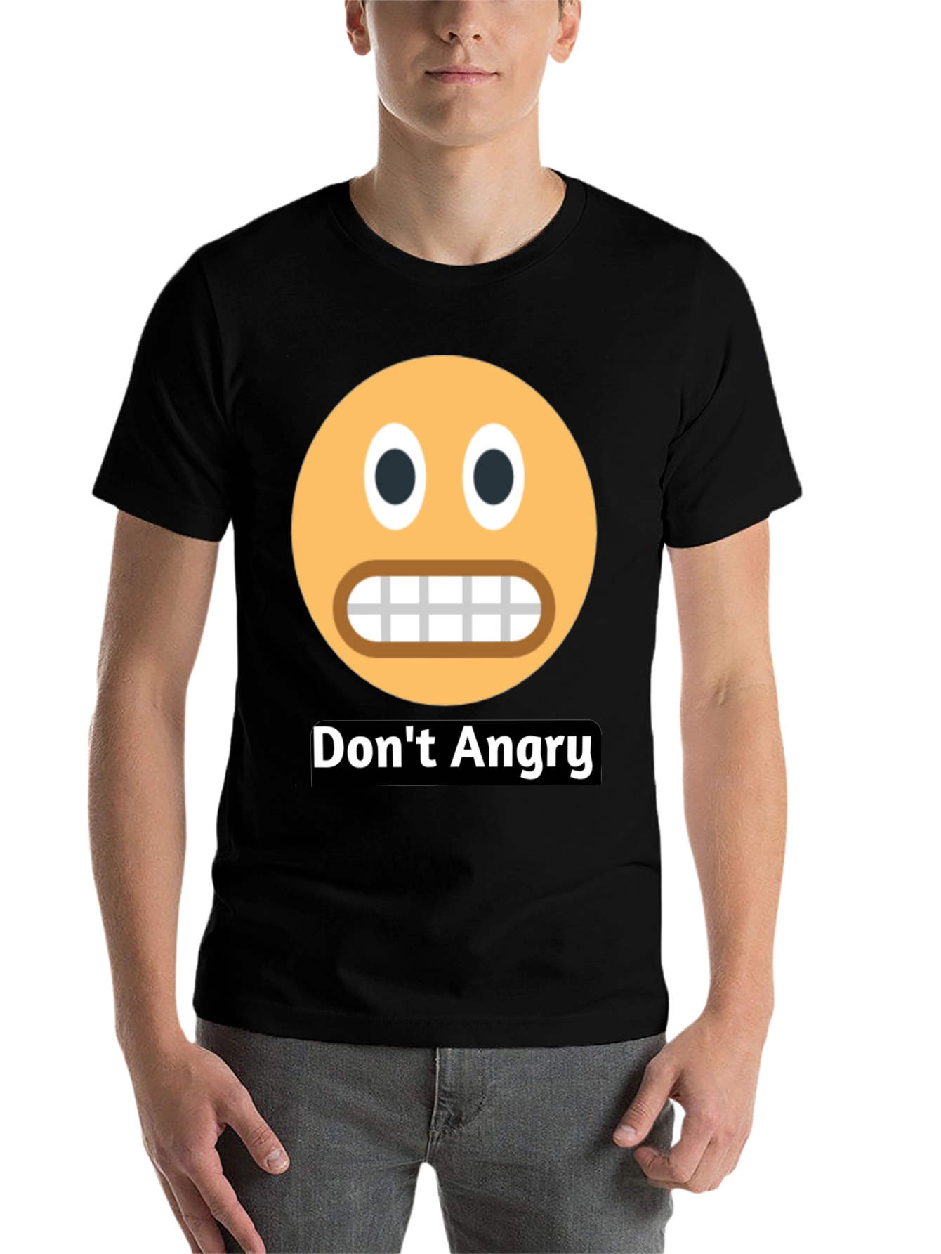 Black Don't Angry Emoji Black T-Shirt view 7