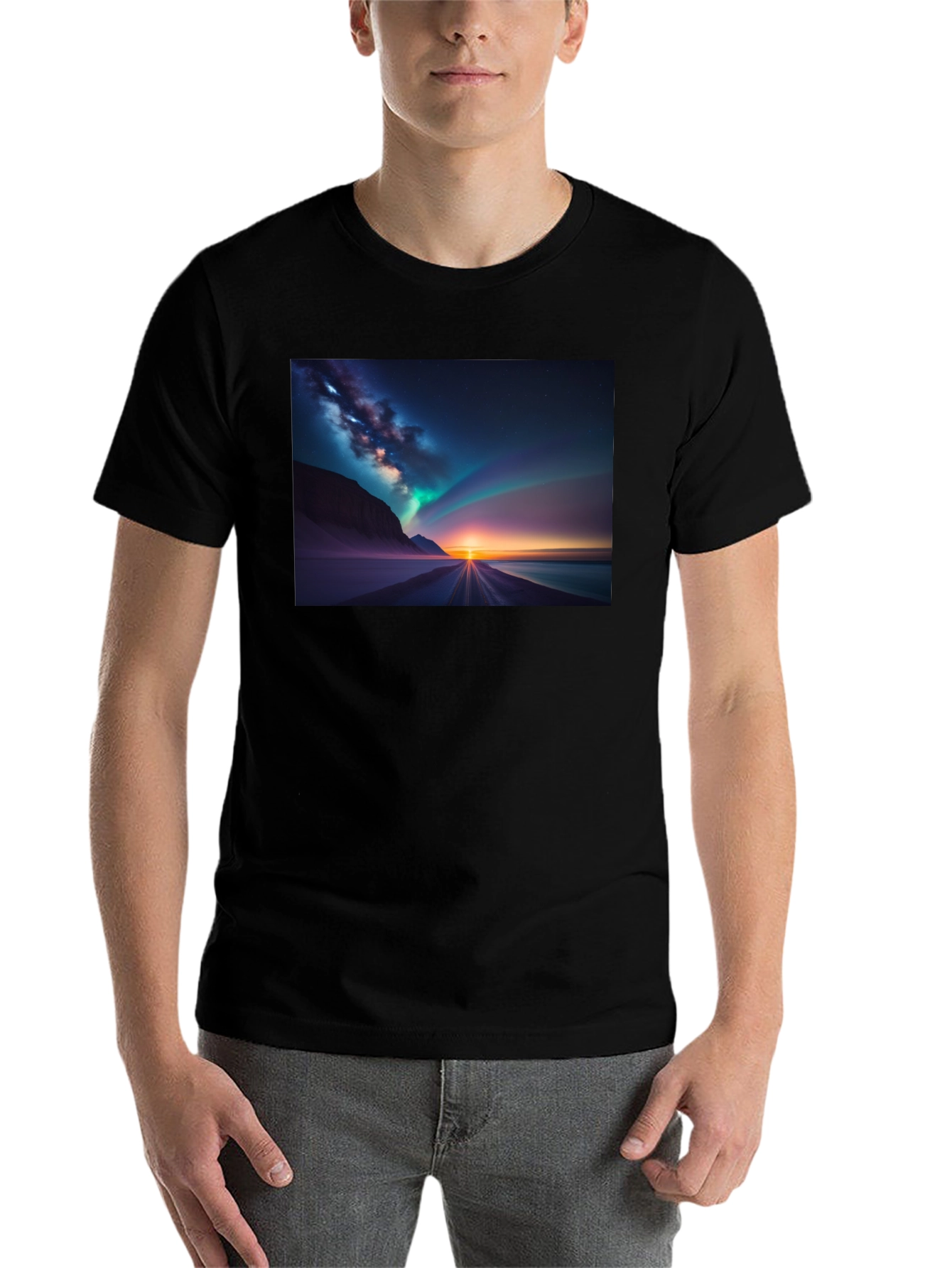 Black Aurora Borealis Graphic Tee - Black view 7