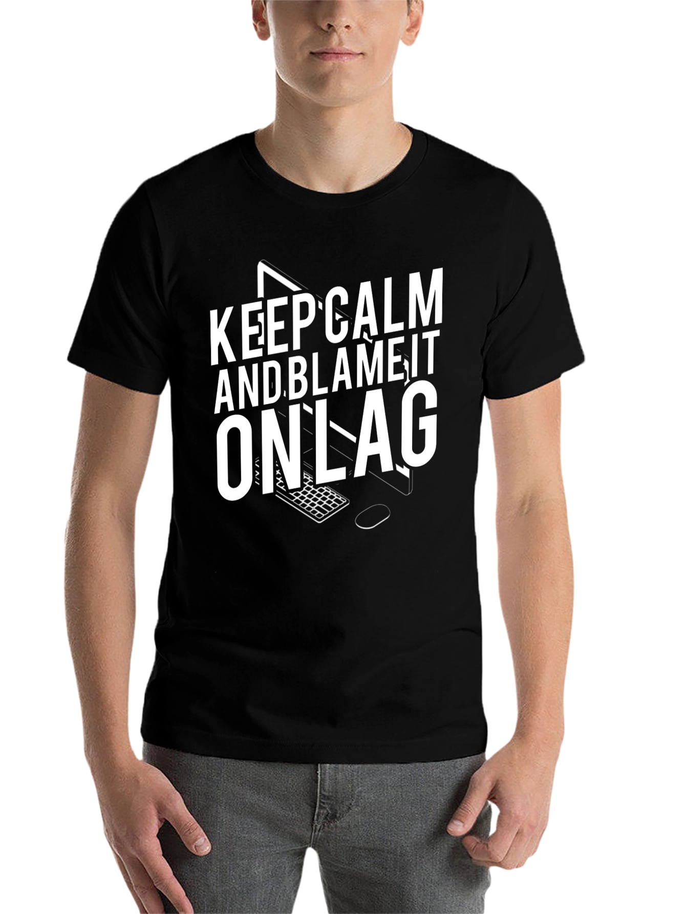 Black Keep Calm & Blame It On Lag T-Shirt view 7